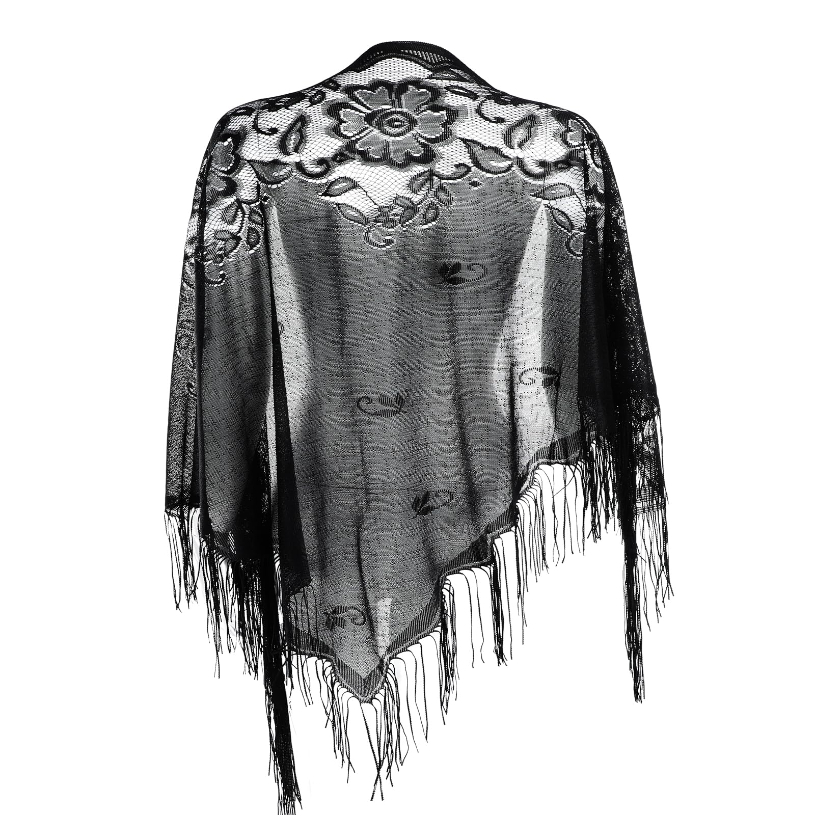Black Triangle Lace Shawls and Wraps for Evening Dresses Sheer Mesh