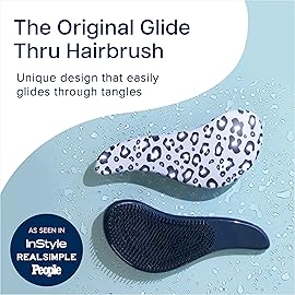 Crave Naturals Glide Thru Detangler Brush - Curly Hair Brush for Women and Kids - Wet and Dry Comb for Adults - Soft Flexible Bristles for Gentle Use - Styling Tool for Curls - Blue Cheetah
