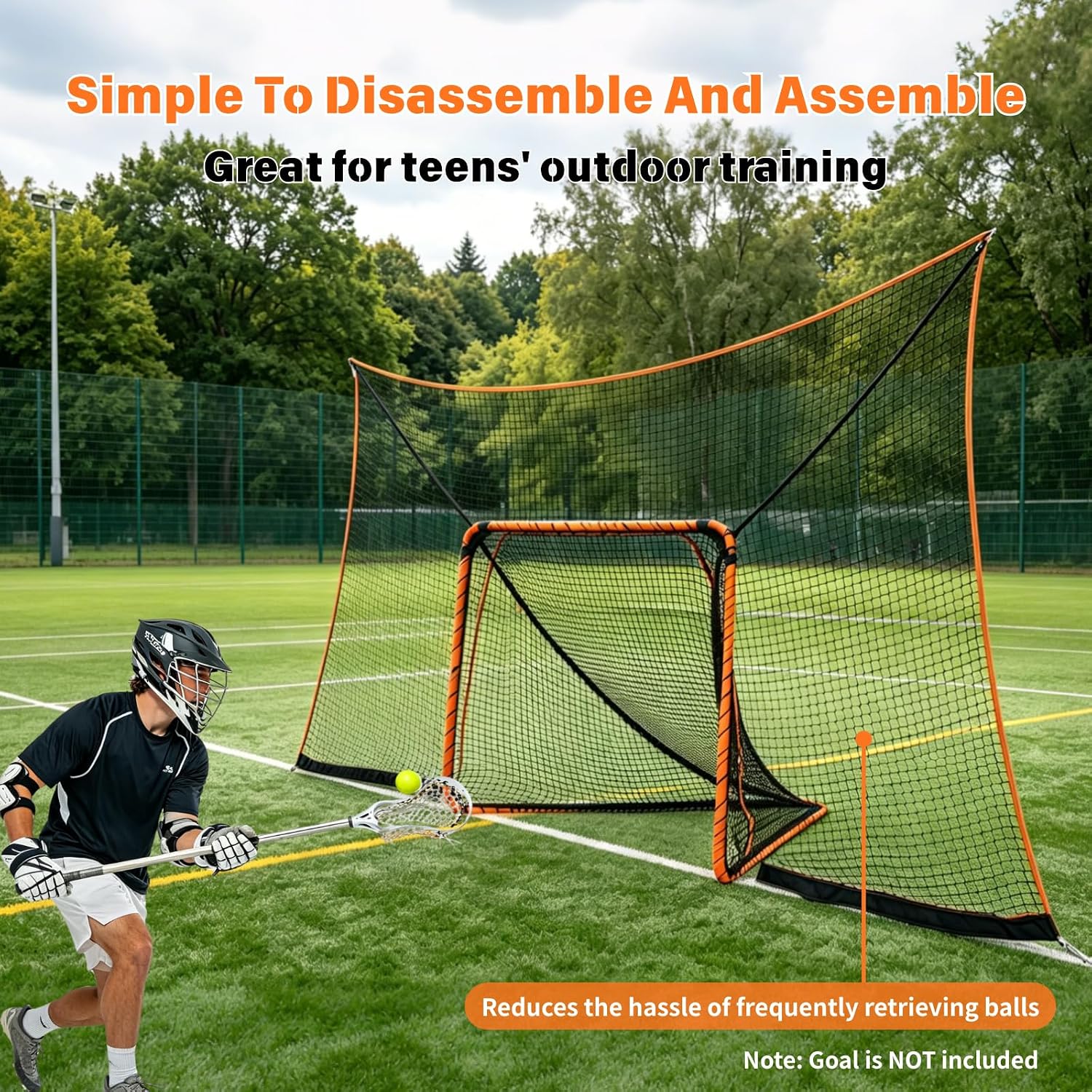 14x10FT Hockey Lacrosse Backstop Net with Extended Coverage | with 6 Sandbag & 4 Stakes Lacrosse Accessories Training Net Perfect for Youth Adult Shooting Training(Backstop Net ONLY)