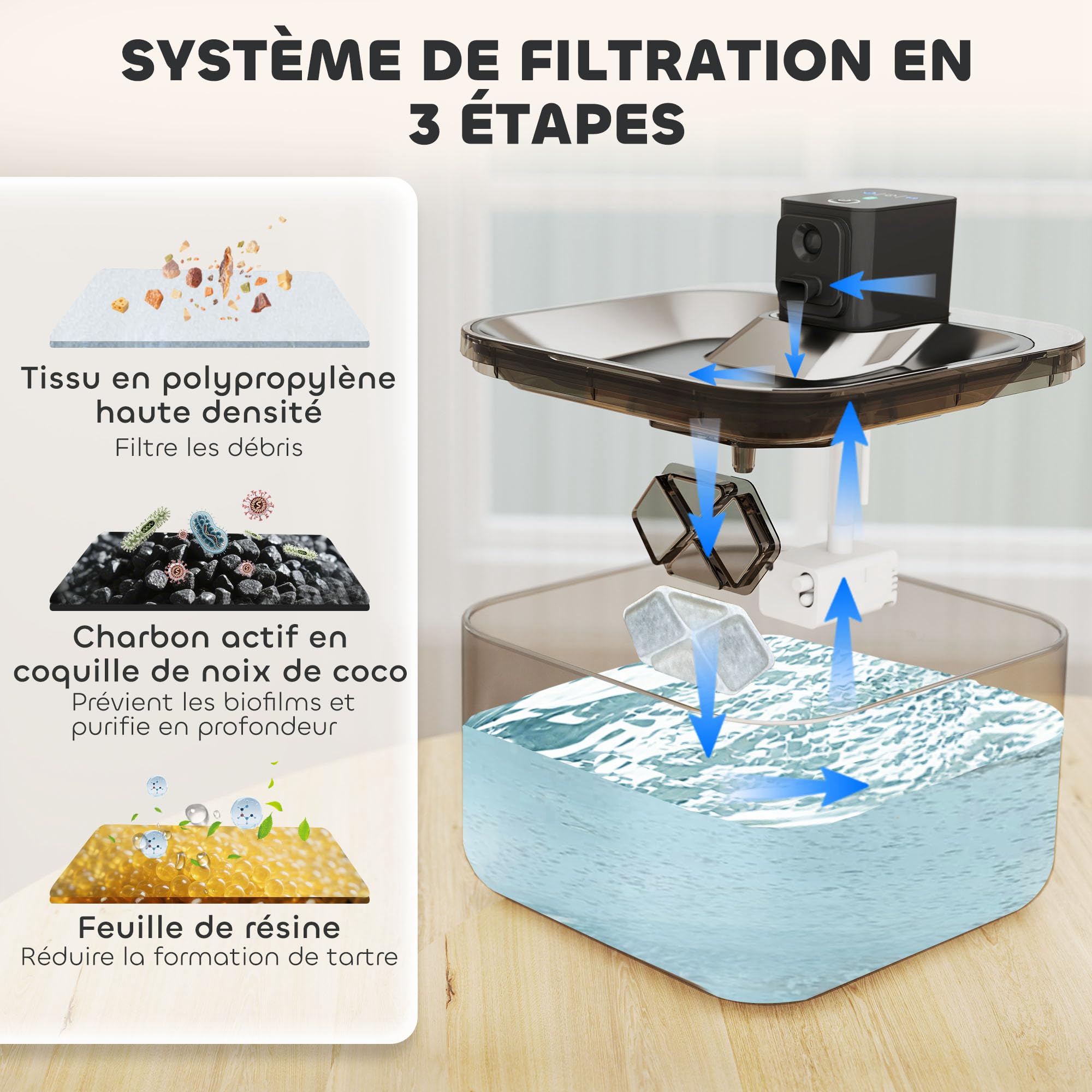 PawHut Fontana di acqua per gatti automatica senza fili in acciaio inox 4.2L con indicatore LED, pompa ultra silenziosa, batteria da 4000 mAh, erogatore acqua gatto con caricatore USB, argento