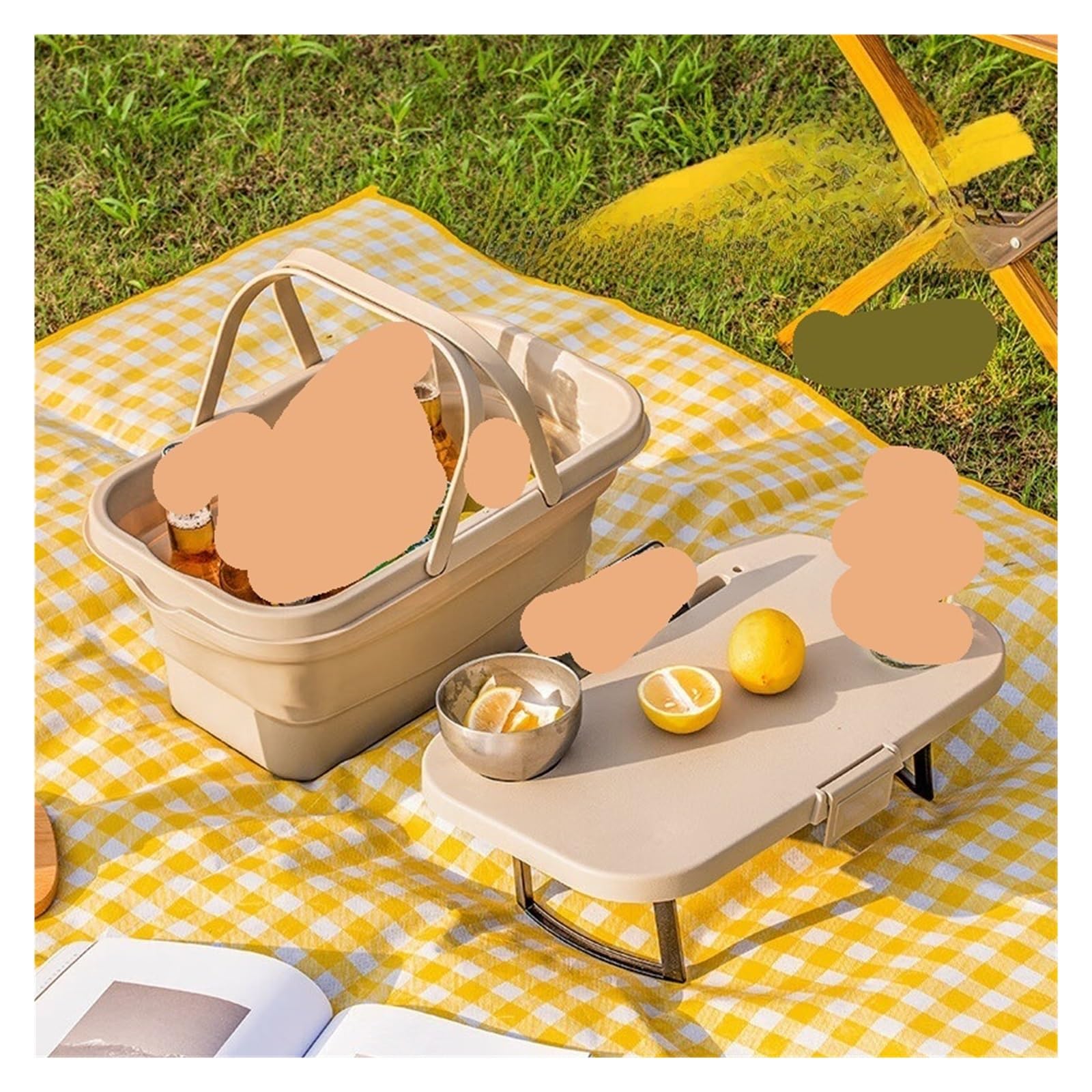 Cesta Plegable de Mano for Picnic, Almacenamiento Elementos Esenciales for Exteriores, Utensilios Cocina for Salida Primavera(Military Green Picnic Basket)