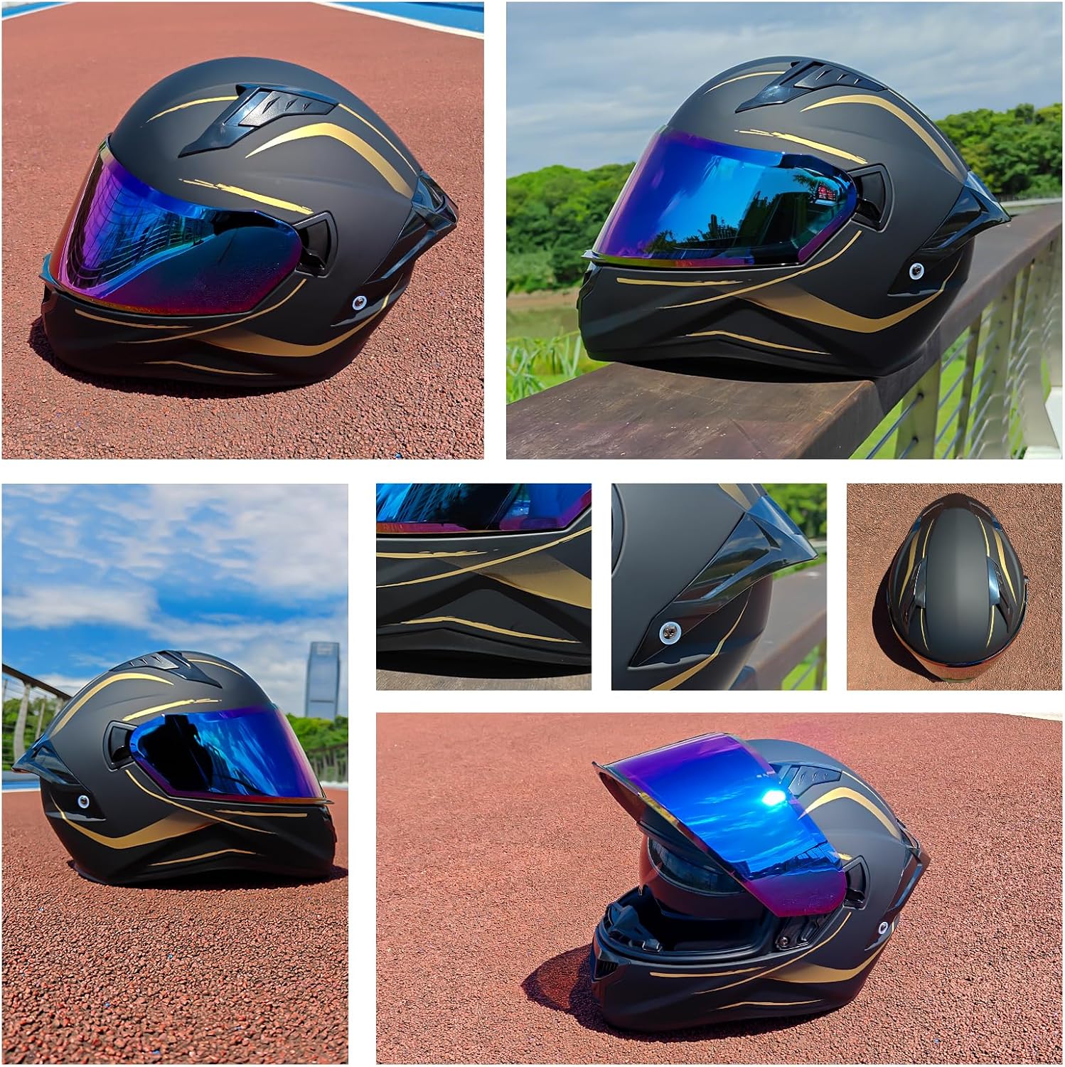 Full Face Motorcycle Helmets for Adult Men Women, DOT Approved Street Bike Racing Helmet Dual Visor Quick Release Buckle, Motorbike ADV Moped Helmet with Extra Clear Visor