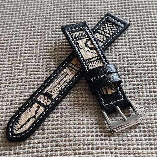 Miniatura 2 de Abanen Correa de reloj de cuero de mezclilla para Samsung Galaxy Watch 7Galaxy Watch 6, correa de tela de lona de 0.787 pulgadas con forro de piel