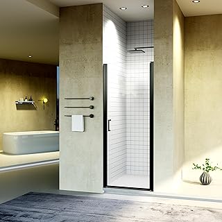 Squid Shower Screen Tub Door 30" W x 72" H,Bathroom Walk in Shower with Premium 1/4" Tempered Glass,Fixed Frameless Shower Glass Door/RV Retractable Shower Door-Black