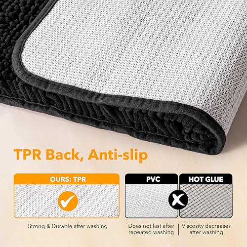 Miniatura 3 de Yeaban Alfombras de baño negras  Gruesas alfombras de baño de chenilla  Alfombras de baño absorbentes y lavables antideslizantes, alfombras de baño