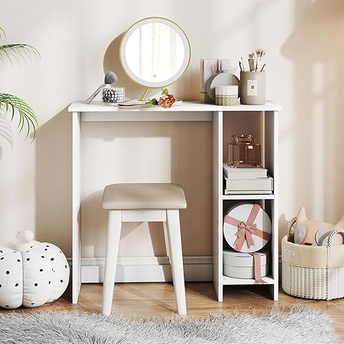 Miniatura 4 de Escritorio blanco para computadora, escritorio moderno con estantes de almacenamiento, mesa de juegos compacta, escritorios de madera para oficina