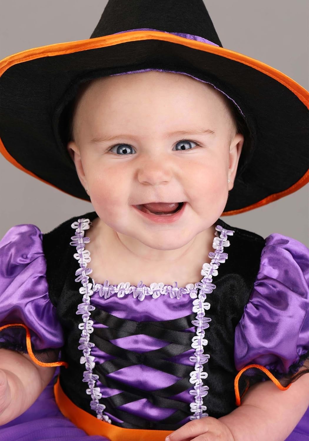 Infant Purple Ribbon Witch | Satin Baby Velour Dress with Mesh Ruffles & Felt Hat, Halloween Skirt