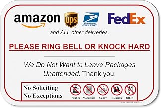 Ring Bell or Knock Hard - Do Not Leave Packages Unattended Delivery Instructions for Amazon UPS FEDEX USPS and Food Deliveries, 6 x 9 Rust & Waterproof PVC - Sign with Mounting Adhesive by SPRYZZLE