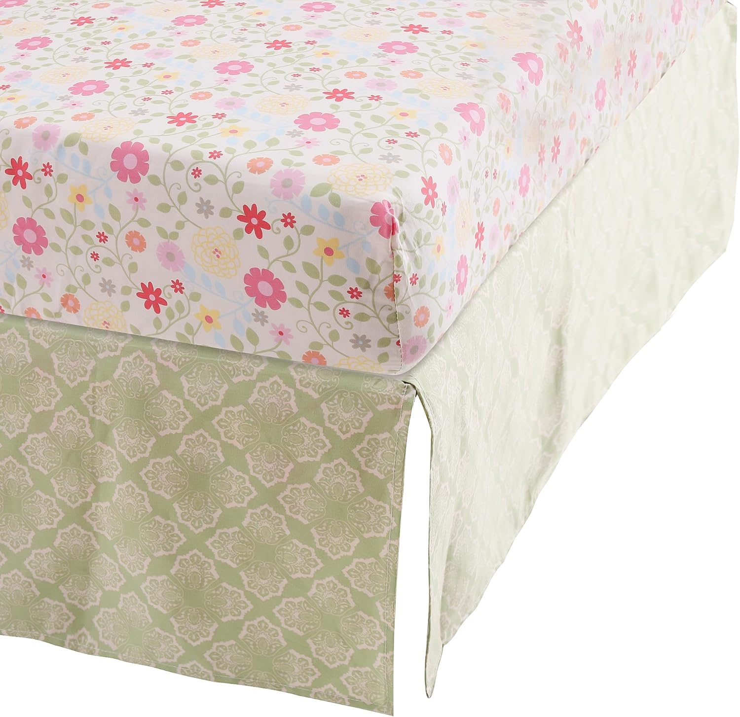 Cotton Floral Butterfly, Bird Bee Embroidery Crib Bedding Set 3 Pieces - Quilt/Fitted Sheet/Skirt | Cotton