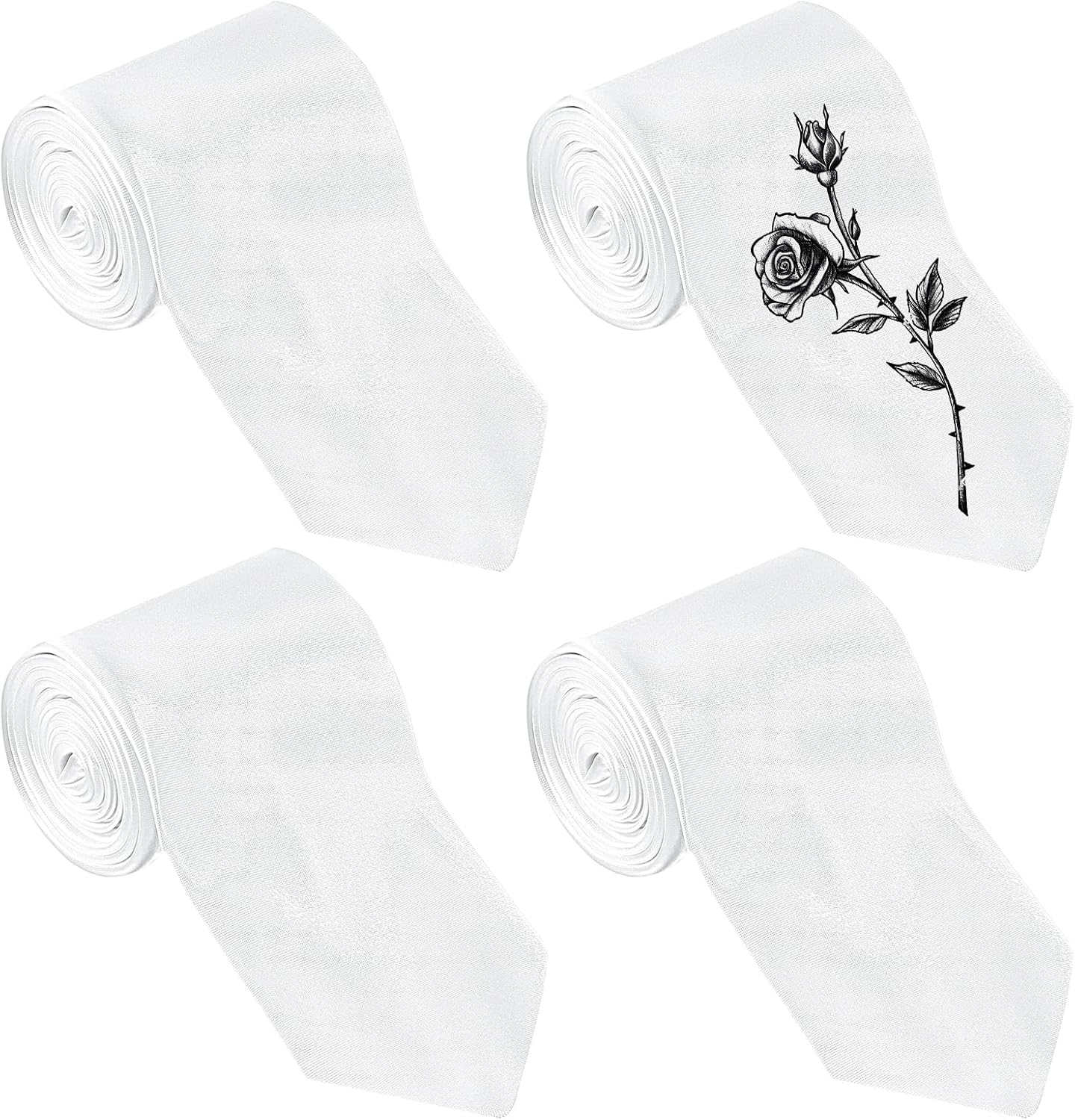 4 Pcs Sublimation Blank Tie for Men, White Polyester Neckties | Solid White Blank Necktie Heat Transfer Neckwear, DIY Decorative Costume Men's Neckwear Tie for Father's Day Weddings