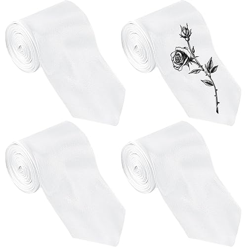 4 Pcs Sublimation Blank Tie for Men, White Polyester Neckties | Solid White Blank Necktie Heat Transfer Neckwear, DIY Decorative Costume Men's Neckwear Tie for Father's Day Weddings