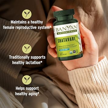 Banyan Botanicals Organic Shatavari Tablets Rejuvenating Tonic for Feminine Vitality & Reproductive Health Cooling Adaptogen for Internal Balance & Stress Support 90 Tablets USDA Organic