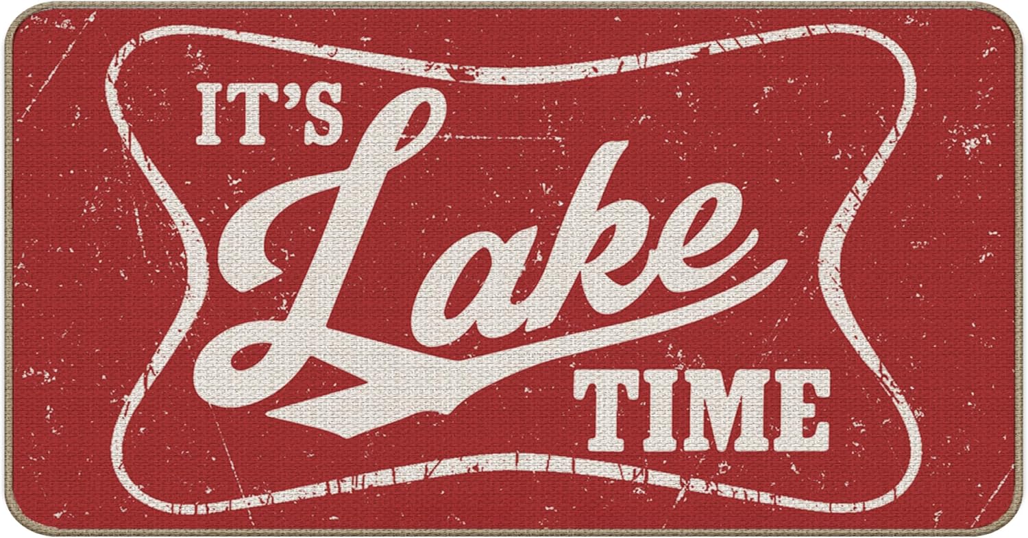 Summer Lake House Decor Door Mat,It’s Time Lake Life Themed Doormat for Front Door Porch Indoor Outdoor Entryway, 17x30 Inch
