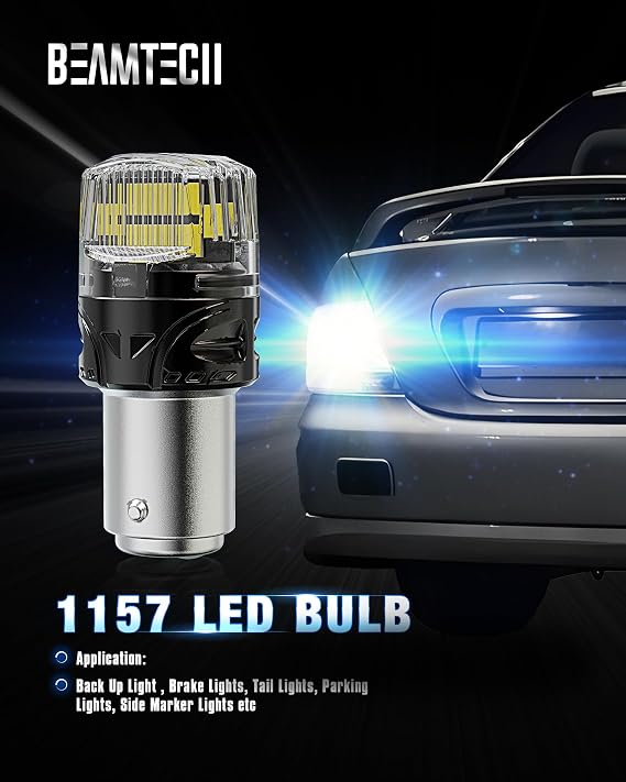BEAMTECH 1157 LED Bulbs for Brake Tail Lights, 6500K Cool White Super Bright, 2057 2357 7528 BAY15D for Parking Backup Reverse Lights, Front Rear Side Marker Lights, Pack of 2