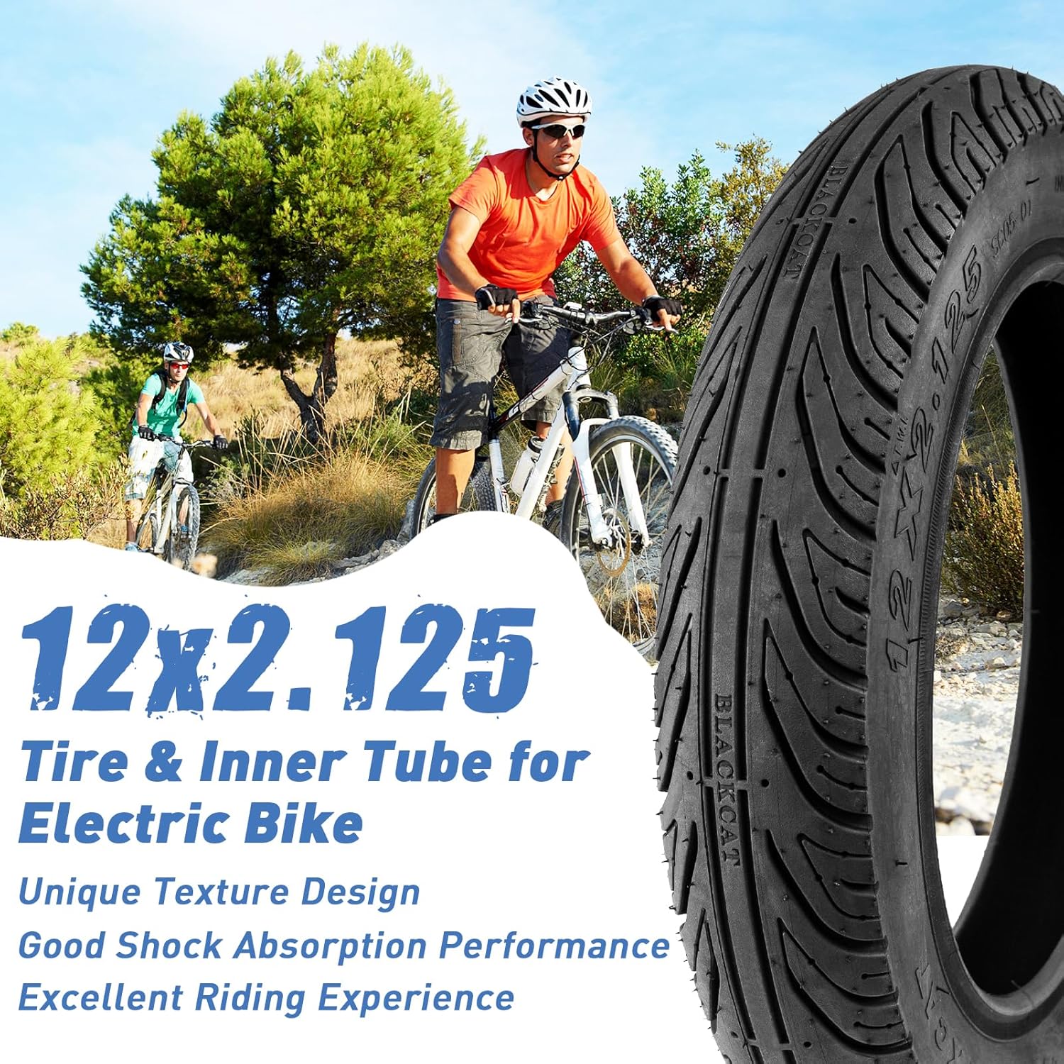 2 Pack E-Bike Tire Kids Bike Tire 12x2.125 with 2 Tubes Strong Grip Compatible Replacement Bicycle Tire for Electrc Bicycle