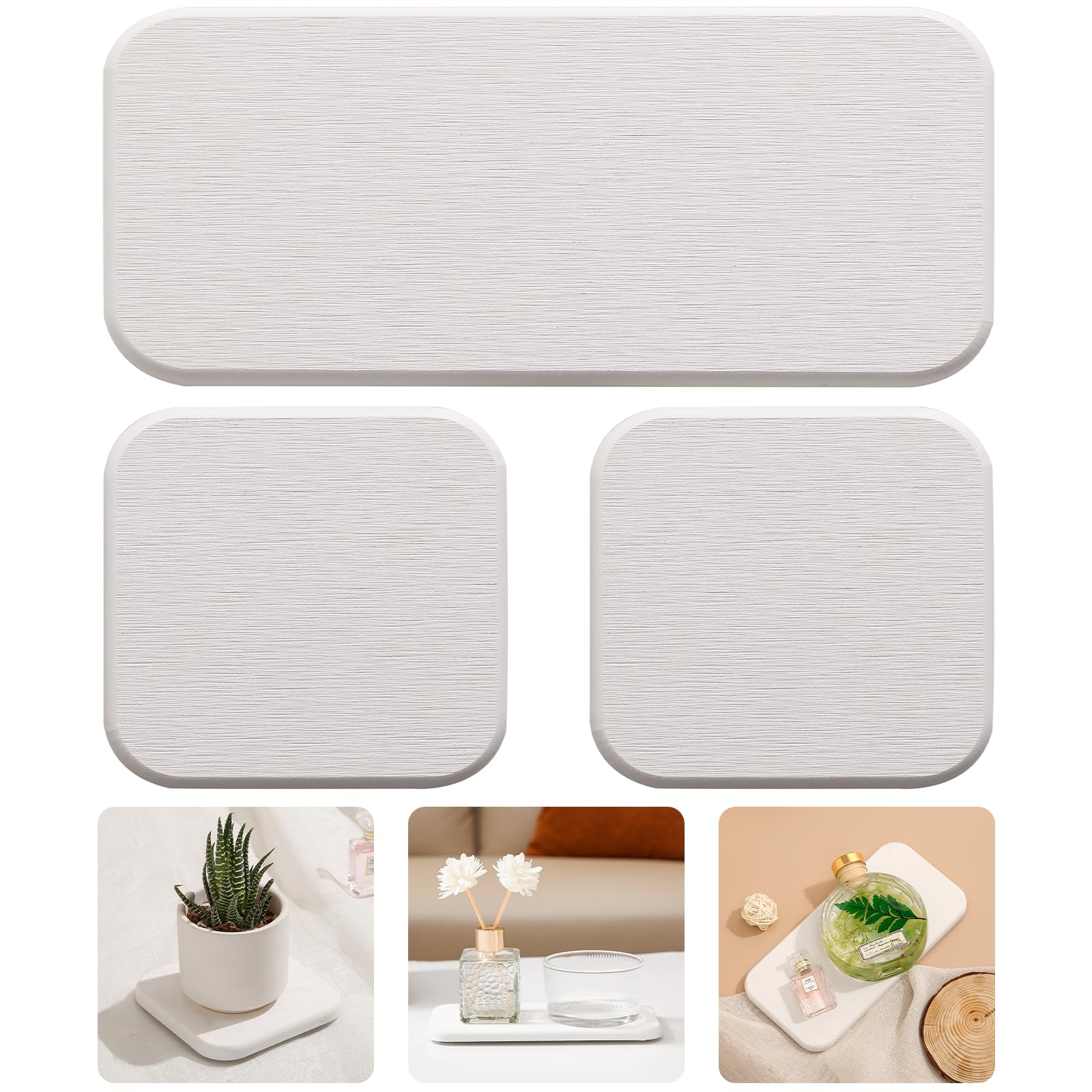 3PCS Water Absorbing Diatomaceous Earth Tray for Sink, Fast Drying Soap & Toothbrush Holders for Bathroom Counter, 1 Stone Tray, 2 Stone Coasters