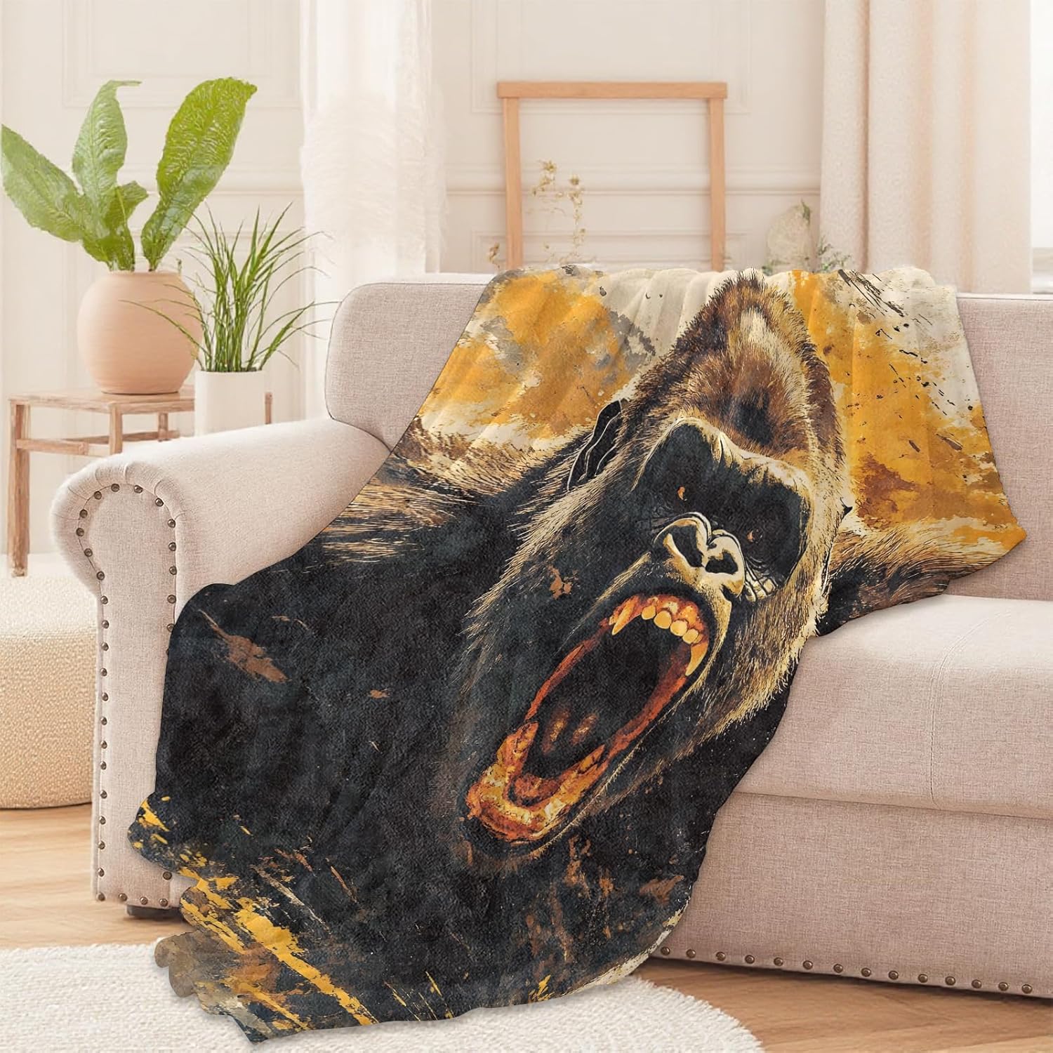 Cool Gorilla Throw Blanket – Wild Jungle Animal Design, Cozy Warm Flannel Blankets, All Season Use, Kids Boys Men Gifts, 50x60in, Sofa Office Dorm Travel RV Farmhouse Decoration - Image 2