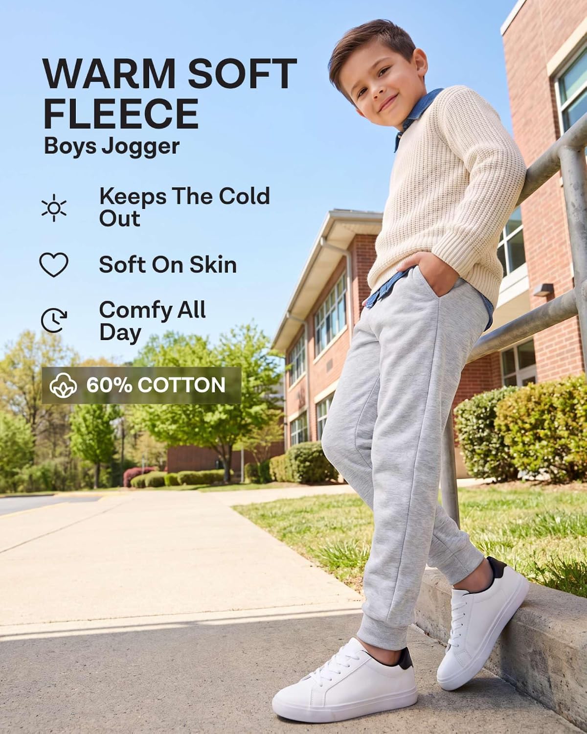 Real Essentials 3 Pack: Boys' Cotton Fleece Jogger Sweatpants - Active Athletic Youth Pants for Teens with Pockets image 4