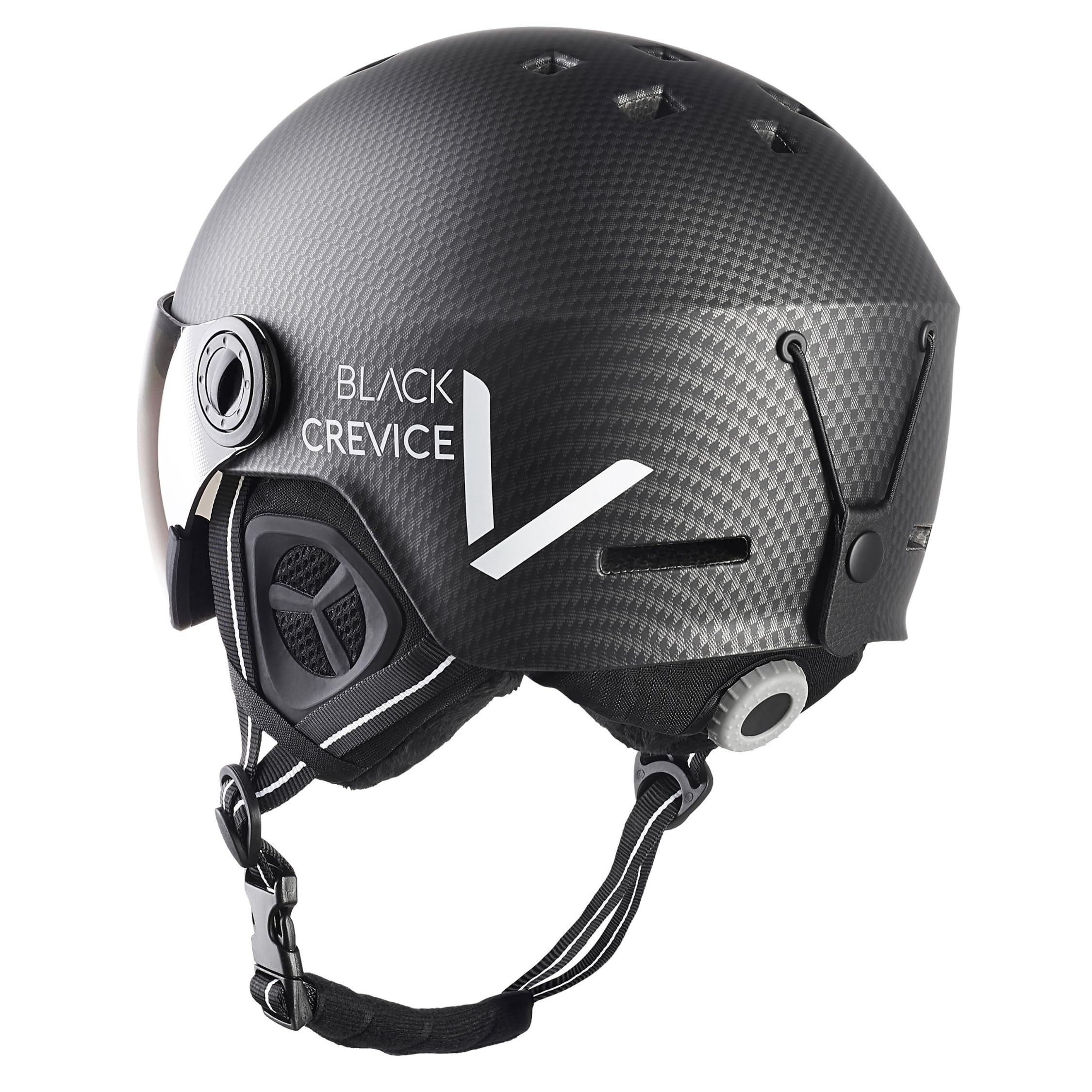 BLACK CREVICE Skihelm Kaprun Mit Visier im Pilotenstyle | Herren & Damen Unisex Snowboard-Helm | Atmungsaktiver, Größenverstellbarer Ski-Helm