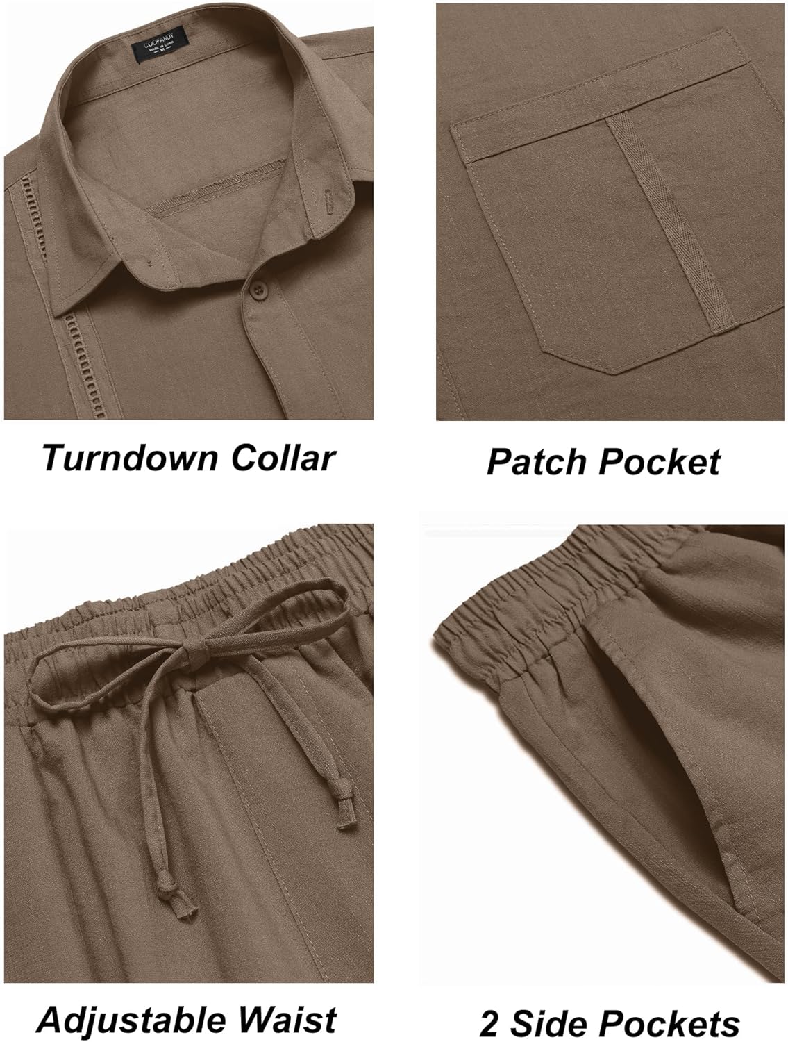 COOFANDY Mens Linen Sets 2 Piece Long Sleeve Button Down Cuban Shirt and Pants Set Summer Beach Set Outfits - Image 5
