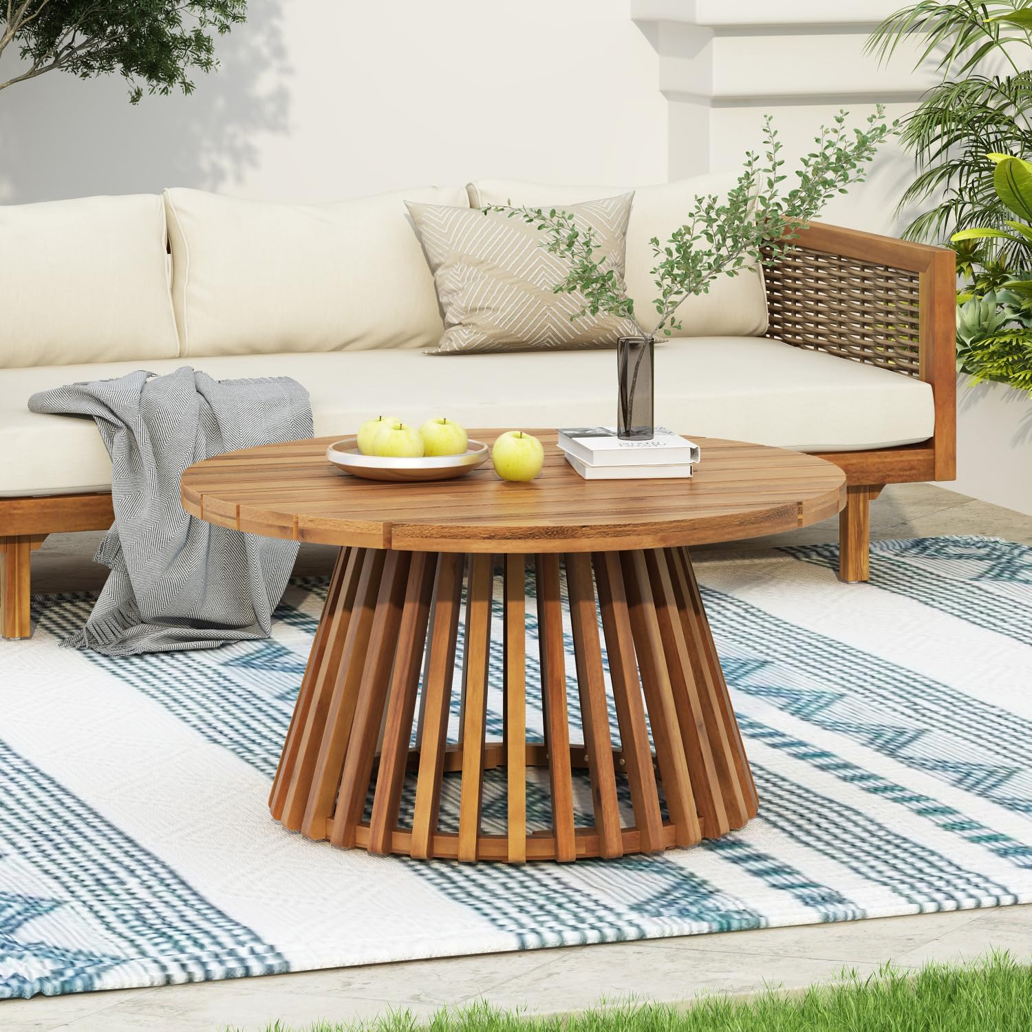 Outdoor Acacia Wood Patio Coffee Table Teak Stylish Design Backyard, Lawn, Balcony Outdoor Ready