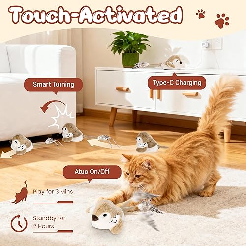 Miniatura 6 de Juguetes para gatos, pájaro, gato, juguete con hierba gatera, cola que se mueve automáticamente, juguete para gatos con chirp, tweet recargable e