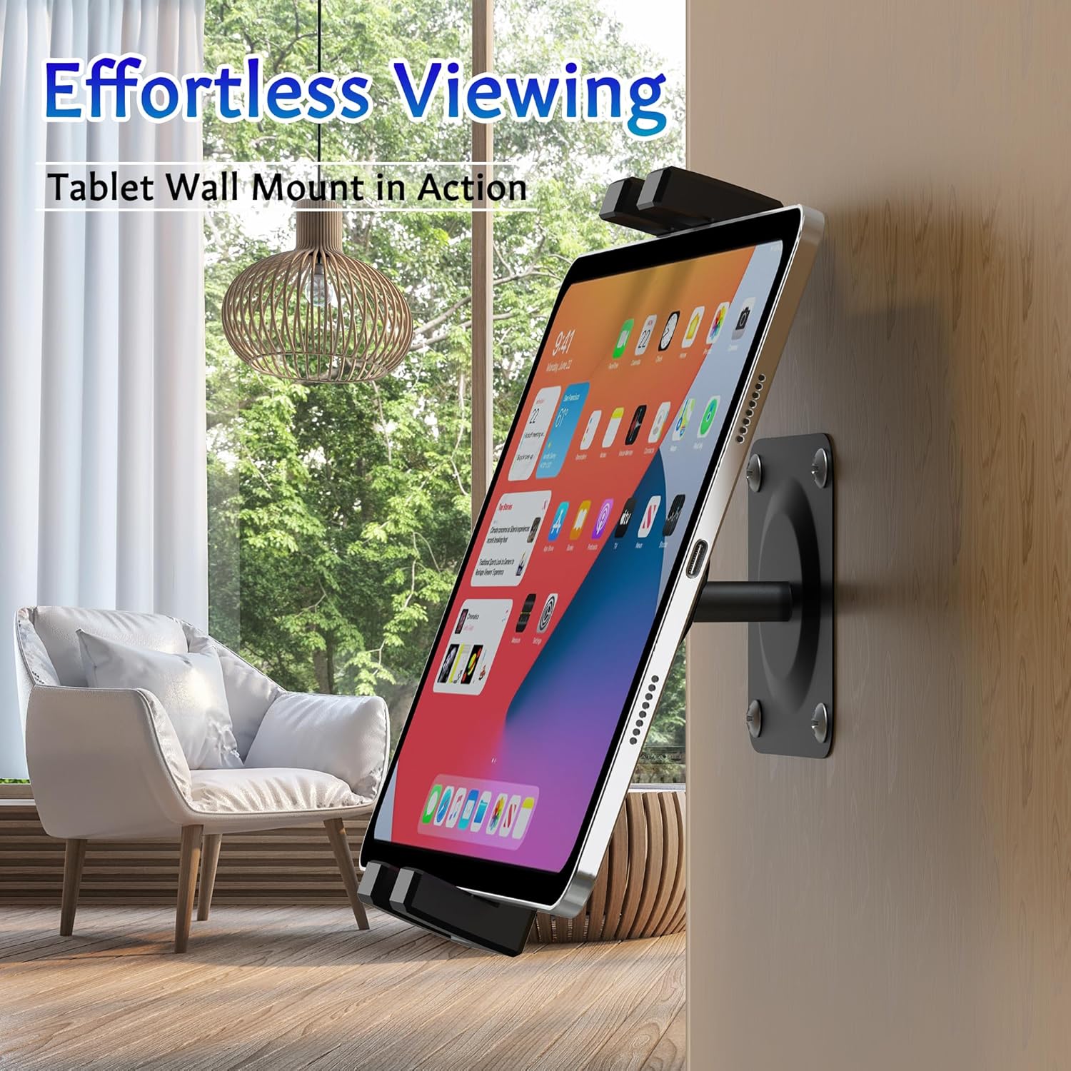 Keuvirya iPad Wall Mount, Universal 360° Rotating Tablet Wall Mount Holder, Phone Holder Arm Bracket, Compatible with 4.7"-12.9" Devices Including iPad Pro, Mini, Air - Ideal for Home, Office Use