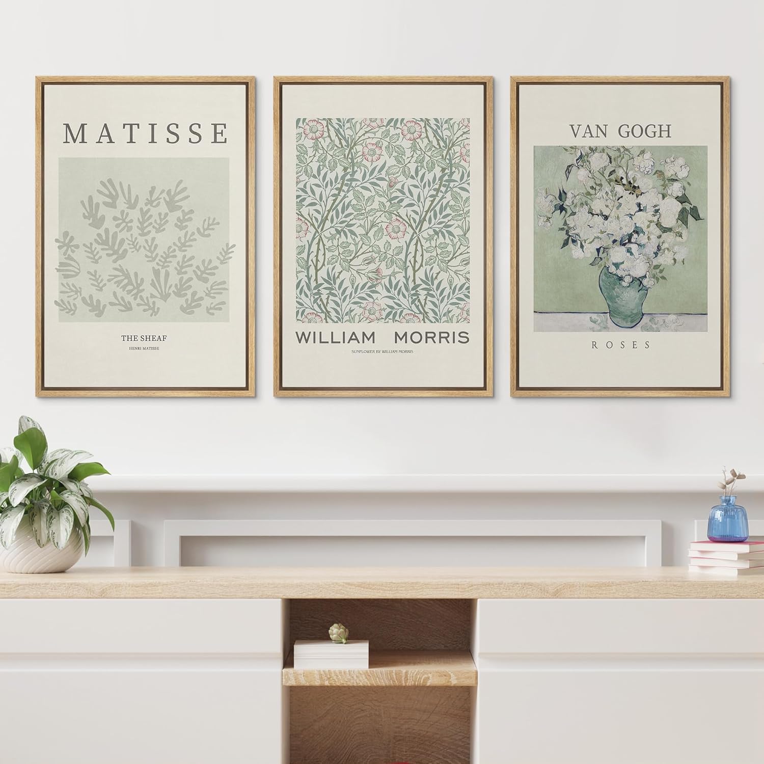 wall26 Framed Canvas Print Wall Art Set Matisse, William Morris, Van Gogh Photography Modern Rustic Scenic Colorful Multicolor for Living Room, Bedroom, Office - 24"x36"x3 Natural