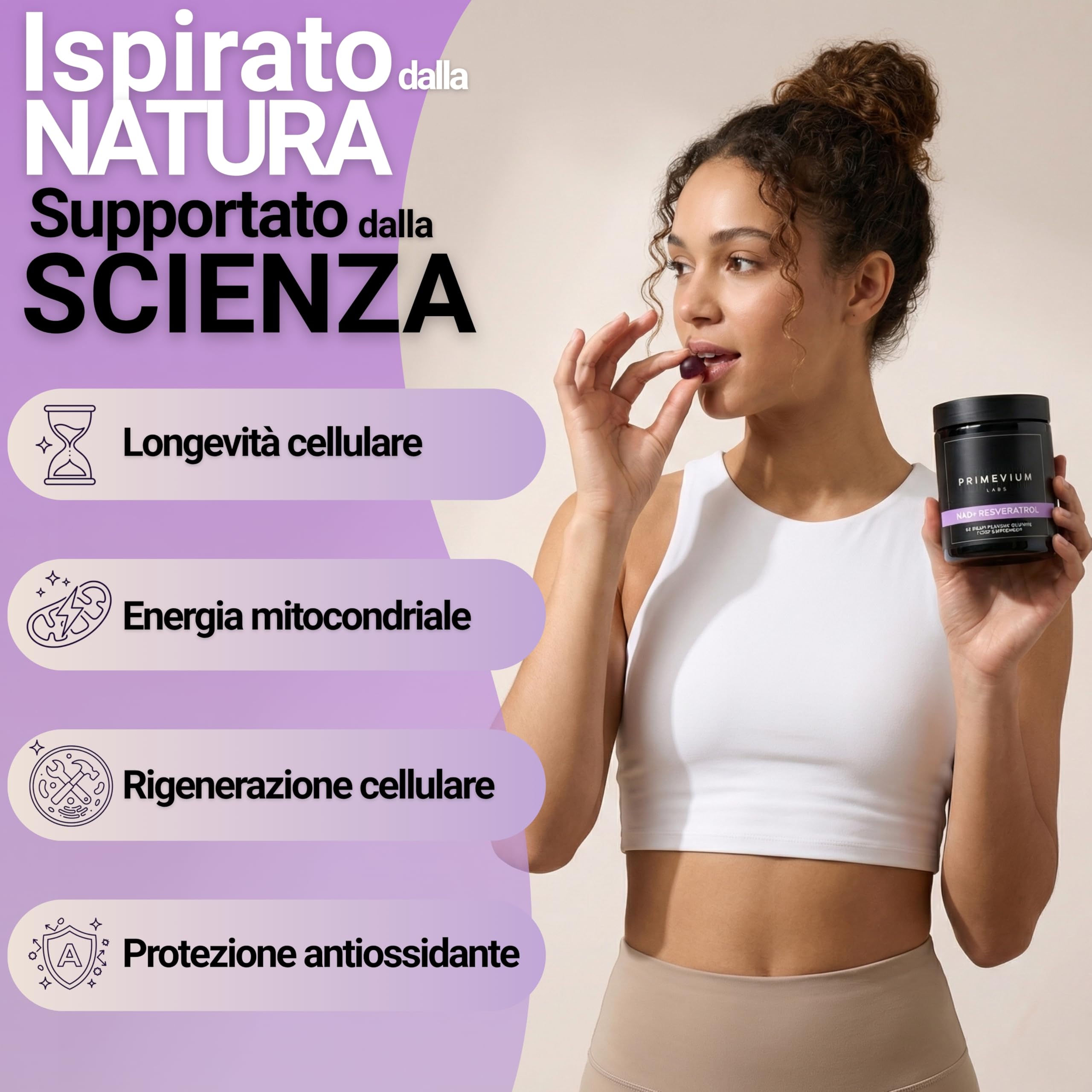 NAD+ con Resveratrolo e Quercetina - 60 Gummies Vegane Senza Zucchero - 850 mg per dose - Formula ad Alta Potenza - Integratore per Energia, Vitalità e Longevità - Primevium Labs