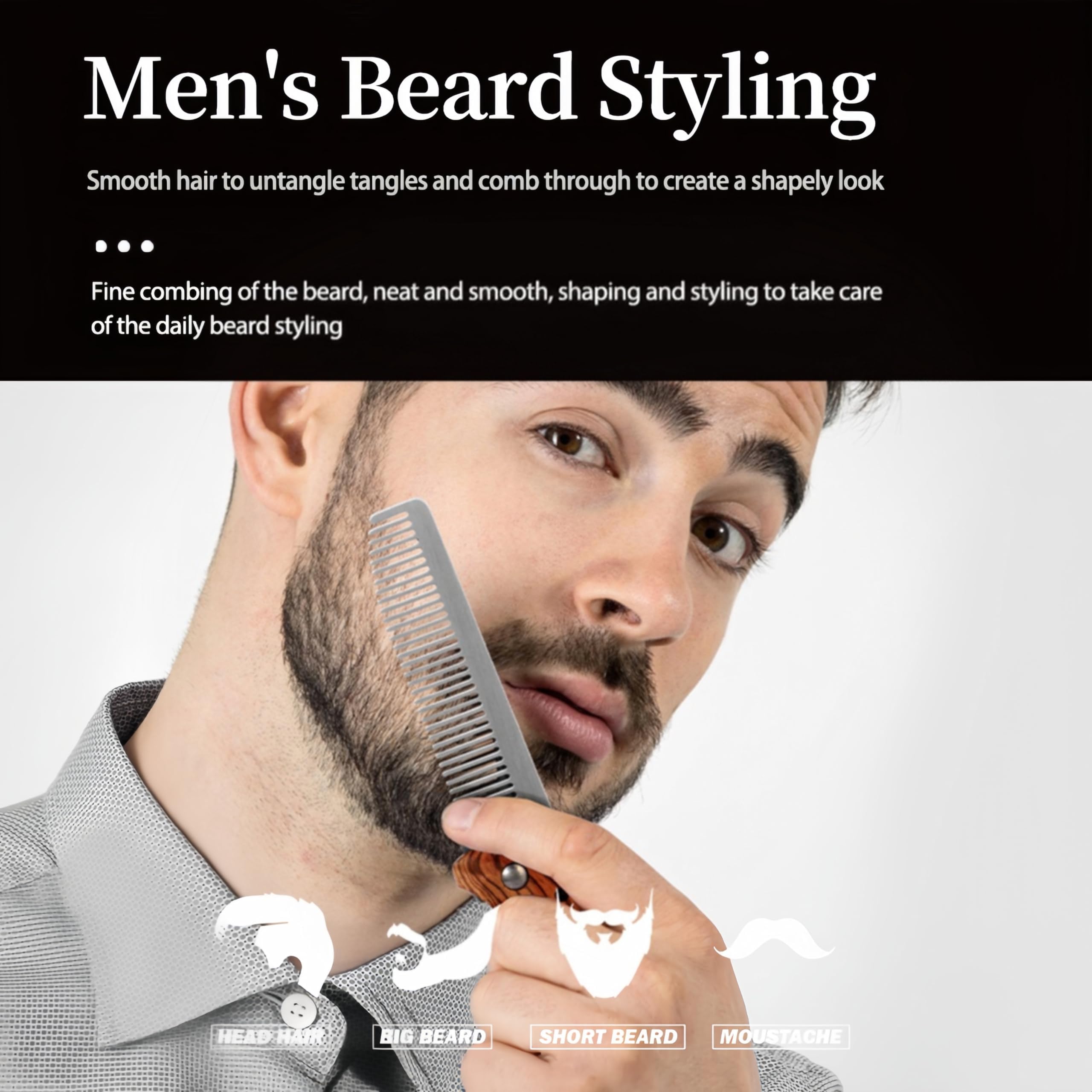 1 Pezzi pettine barba uomo pieghevole in legno e acciaio inox, accessorio da viaggio per barba baffi, modello tascabile per capelli e cura quotidiana maschile, design portatile per uso casa e viaggio