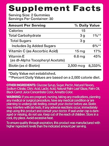 Miniatura 2 de PINK Gomitas de biotina para mujer, 60 unidades, vitamina para cabello, piel y uñas, sabor a fruta, sin OMG y sin gluten