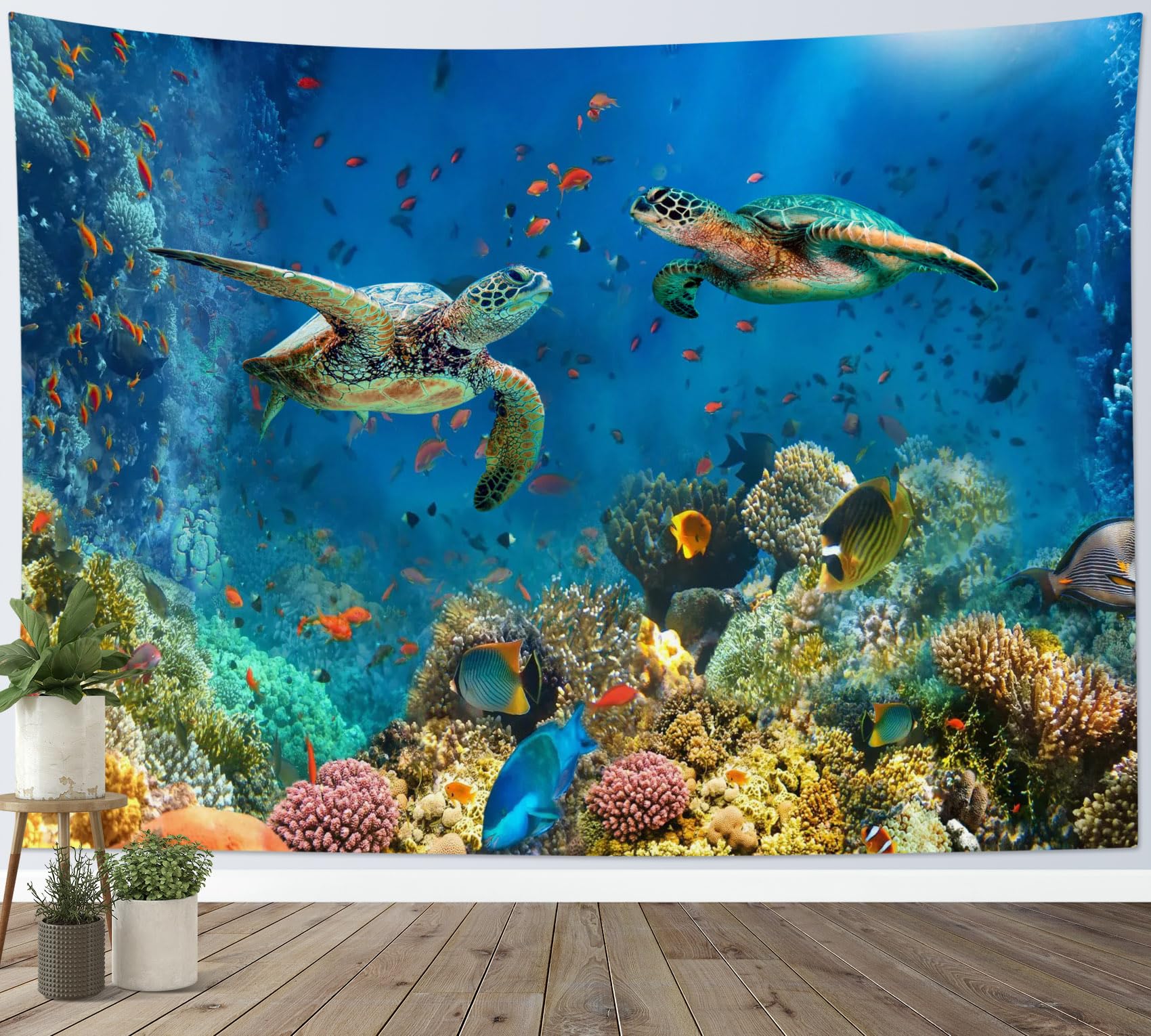 MEUNEARSea Turtle Tapestry for Bedroom Tropical Fish and Coral Reef in Blue Ocean Tapestry Wall Hanging Underwater World Nature Landscape Wall Art for Living Room Dorm Decor,40L X 60W inches