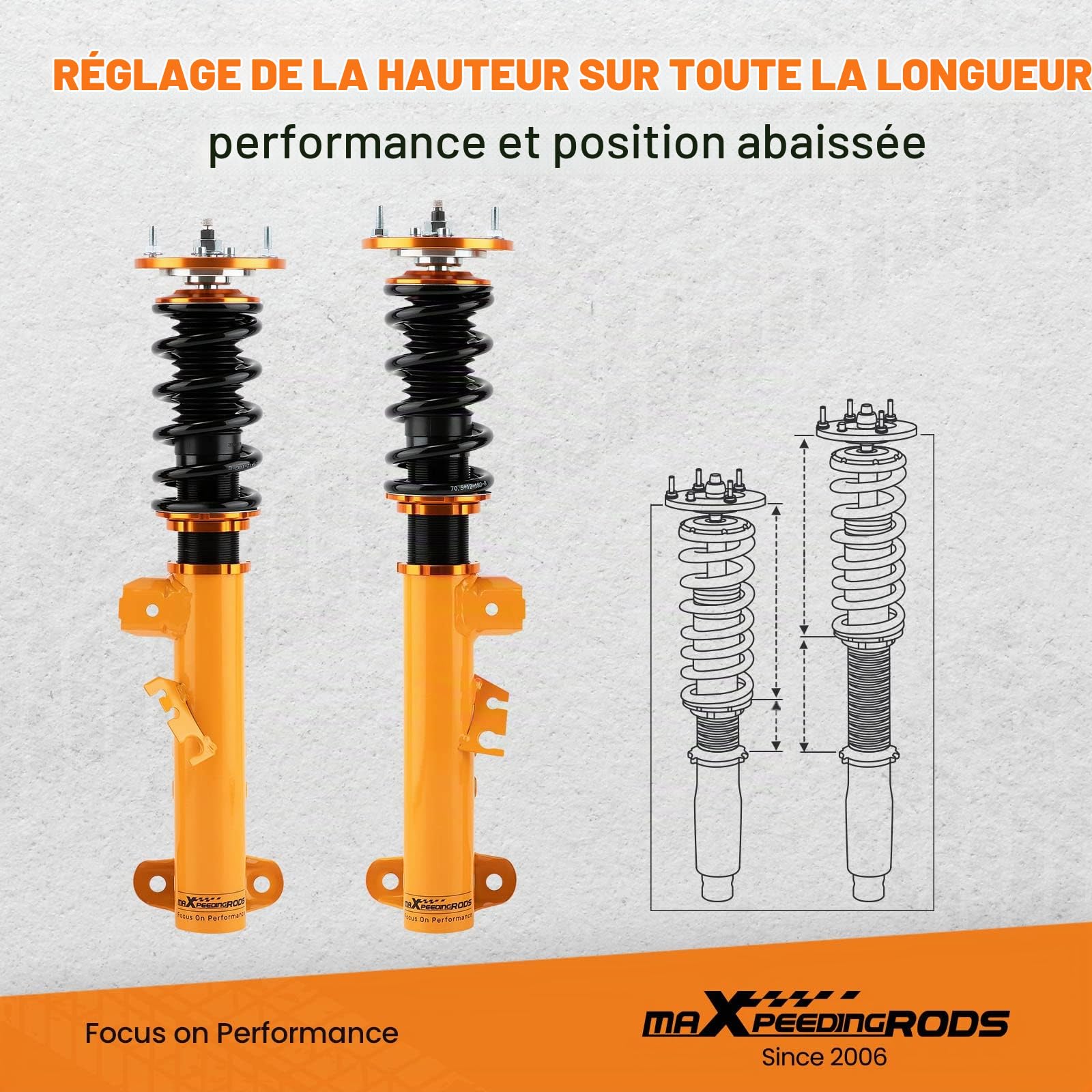 maXpeedingrods 4 lots de Combinés Filetés pour BMW Série 3 E36 318i 323i 325i 328i 328is Coilover 24 niveaux réglables, Suspension filetée - Or