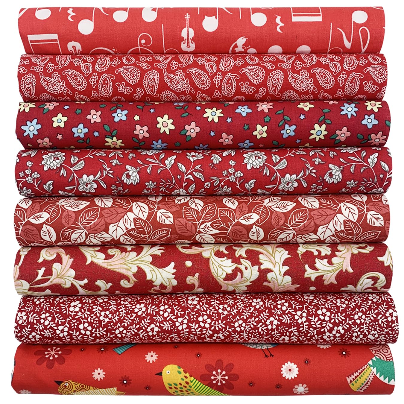 aufodara 8 Stück Baumwollstoff Meterware Stoffpaket 50 x 50 cm Stoff, Stoffe zum Nähen, Patchwork zum Quilten DIY Basteln Handwerken, Quadrate Baumwolltuch (Rot)