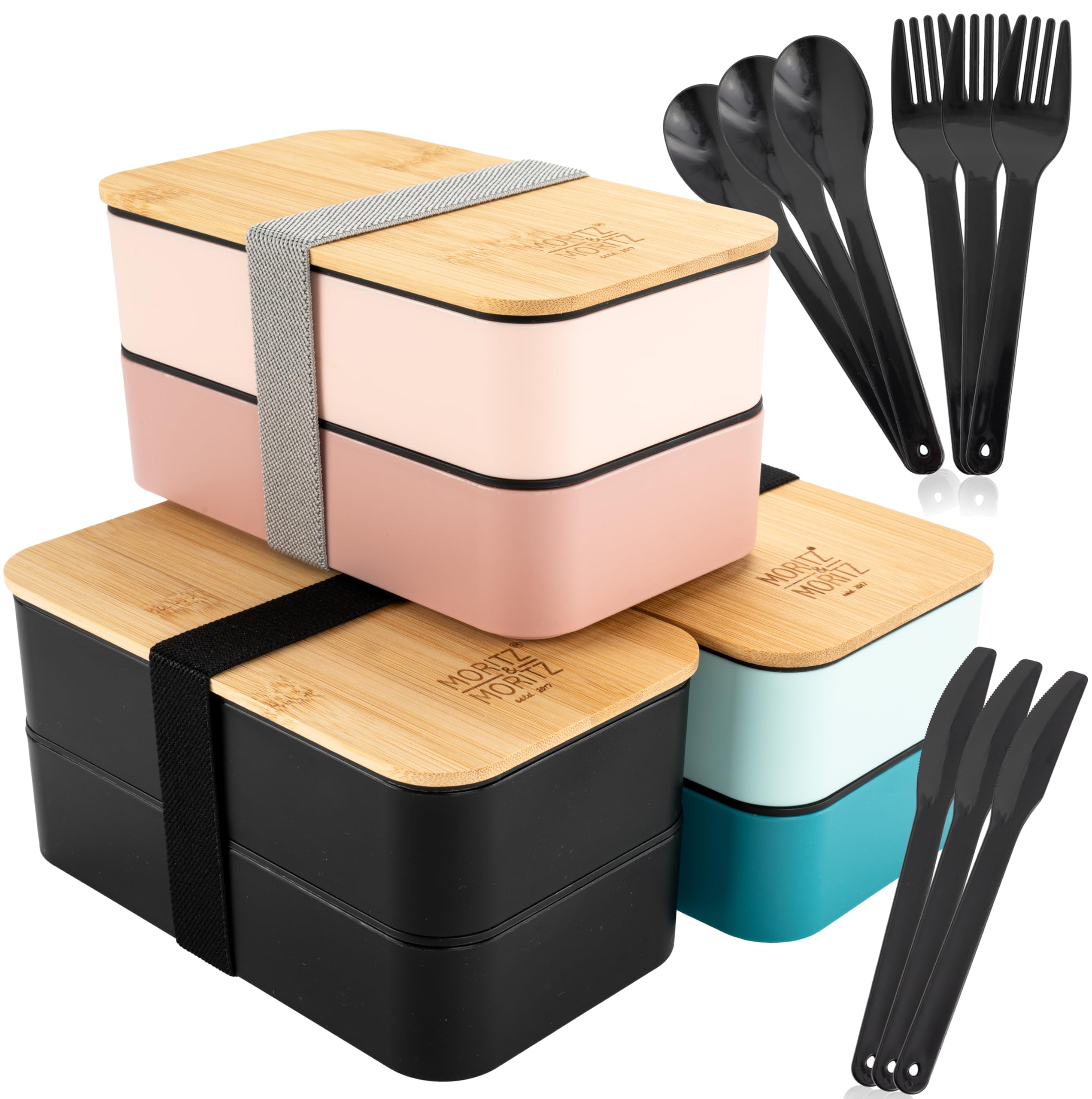 Moritz & Moritz Men's Multicolor (3X) Set Of 3 Bento Box - Perfect Lunch Box For Adults And Children - Lunchbox With Compartts - Ideal For Work, School And On The Go