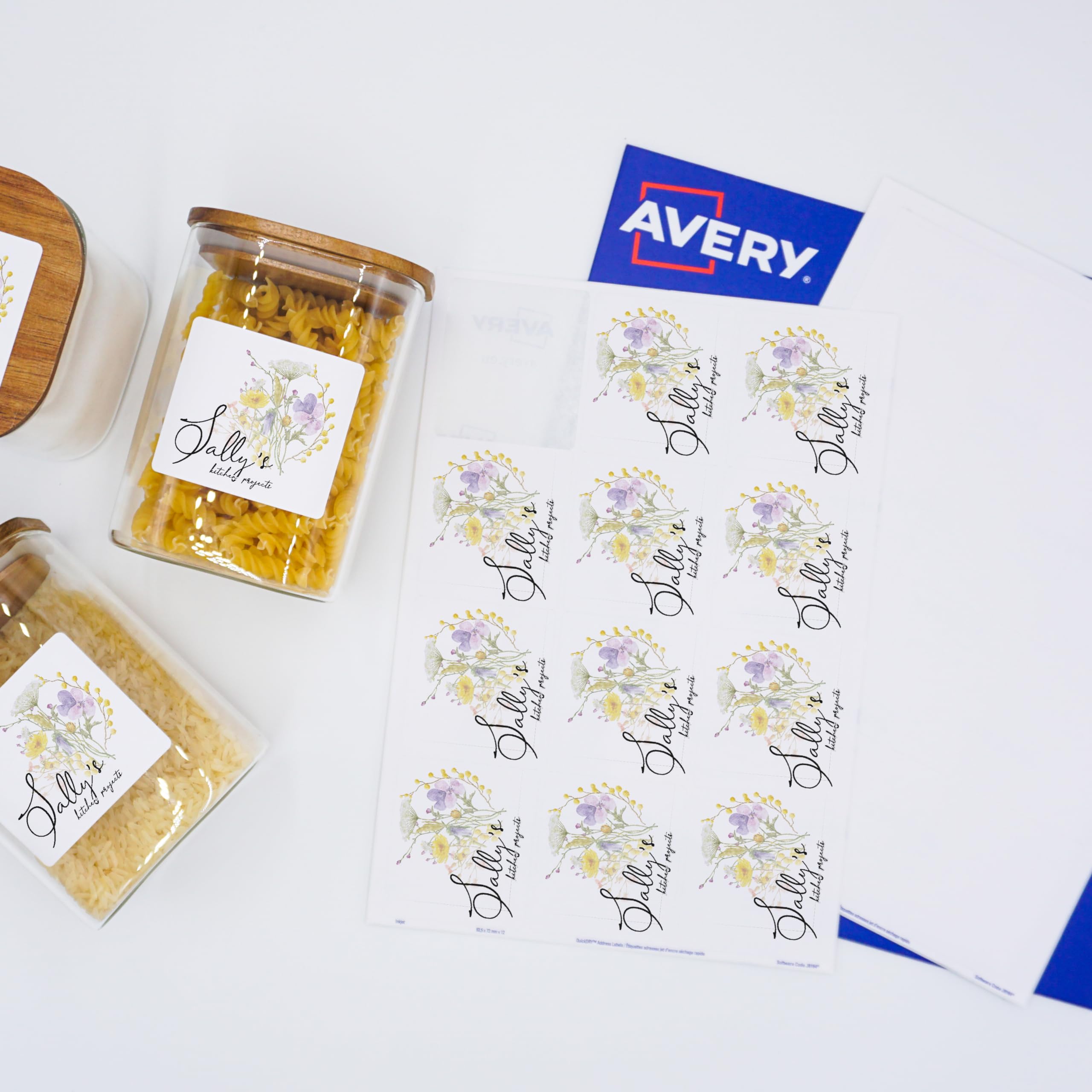 Avery J8164-100 etykiety adresowe do drukarki atramentowej (szybkoschnące, 12 sztuk na arkusz, 63,5 x 72 mm), 1200 etykiet, białe