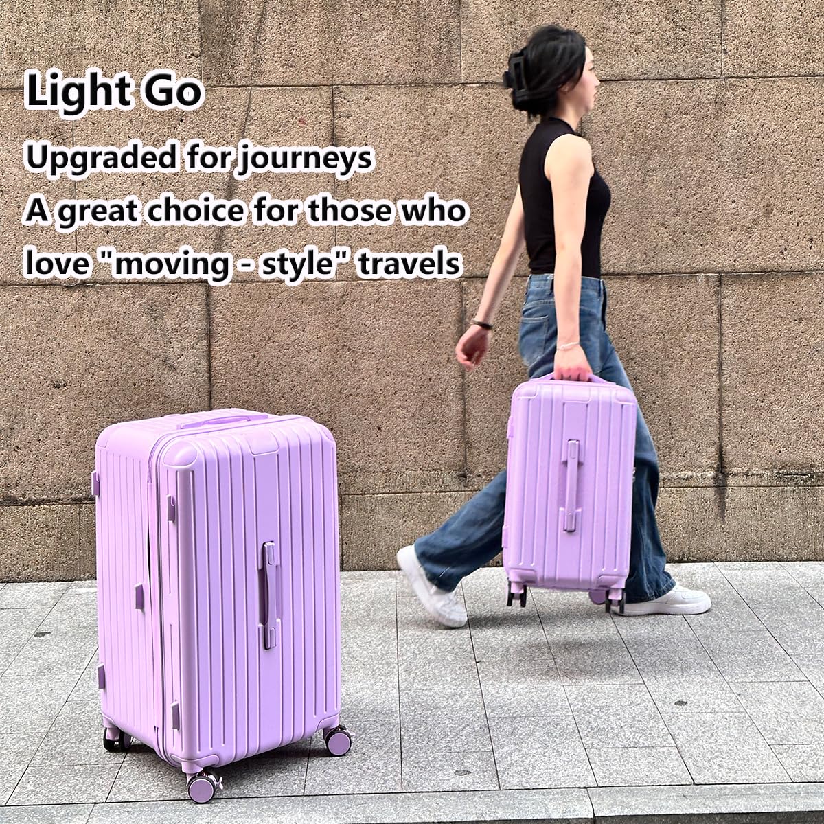 LIGHTGO Maleta 55 cm (32.5x30.5x57.5 cm) Lila - Maleta Estilosa con Candado TSA y Ruedas 360° Giratorias - Fácil de Manejar