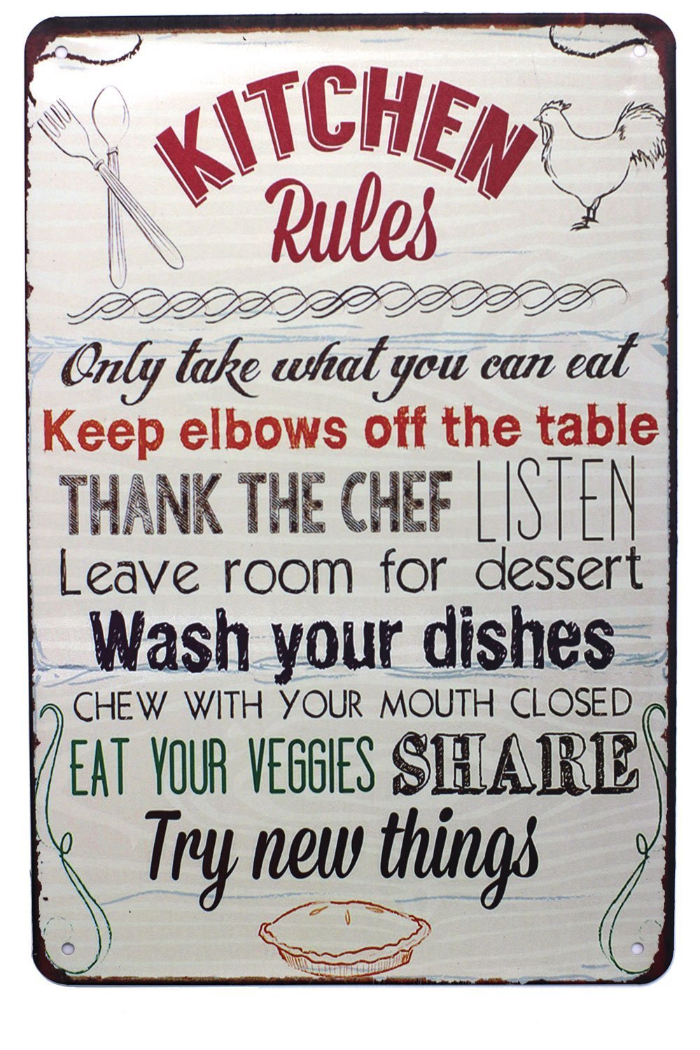 BPA SUMIK Kitchen Rules Try New Things Metal Tin Sign, Vintage Art Poster Plaque Home Kitchen Wall Decor