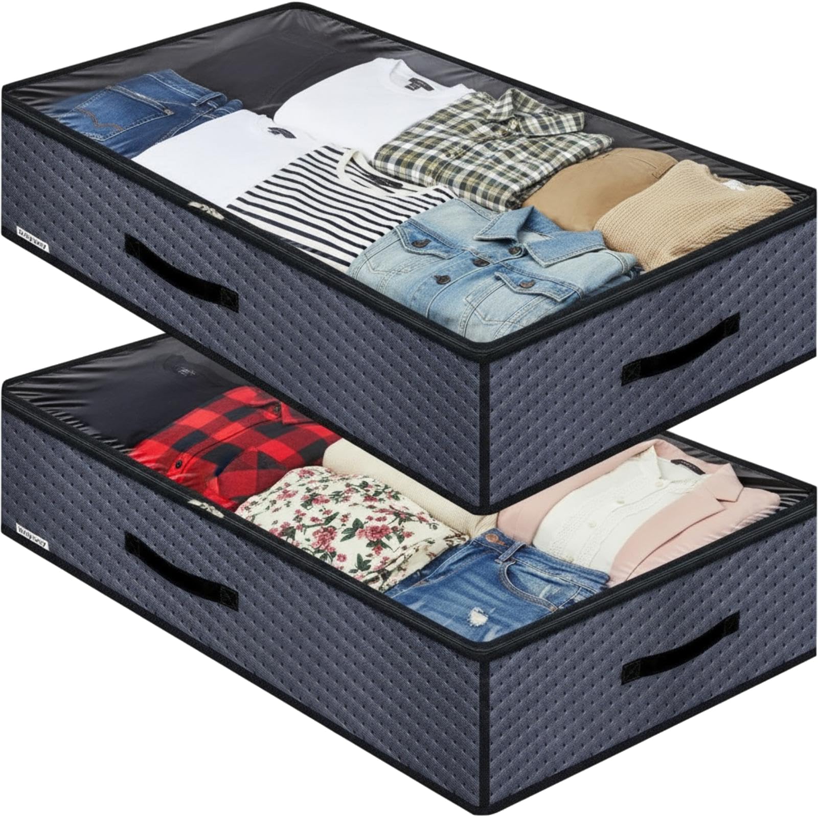 Perclyzm 2 Packs Under Bed Storage Boxes With Lids, 90L Large Capacity Underbed Storage For Clothes Bedding, Foldable Dustproof Storage Boxes Under Bed.