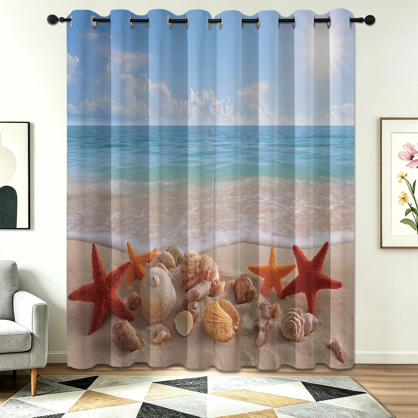 Rideaux de fenêtre bleu océan 117x183 à oeillets pour une ambiance vacances à la maison