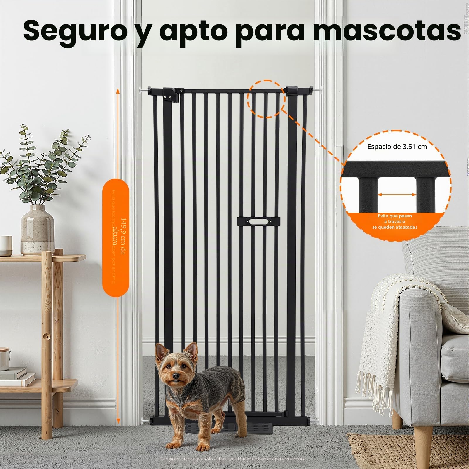 Rejilla de protección para mascotas extra alta 150 cm, rejilla extensible para escaleras sin taladrar, rejilla de protección para perros y gatos, seguridad infantil con puerta de cierre automático