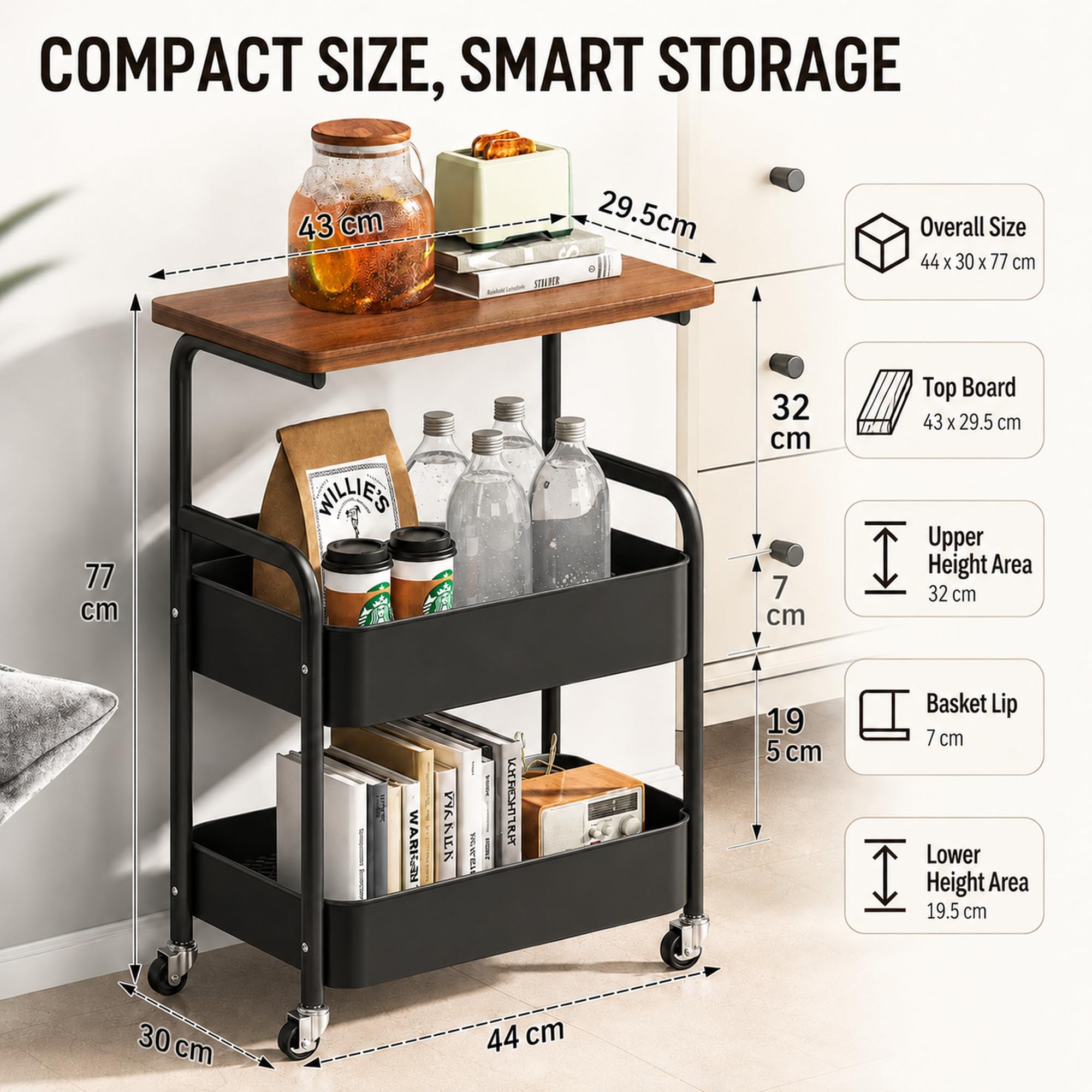 Carrito de libros con 3 niveles, carrito de metal con paneles y tablero de mesa, carrito de servir para cocina, salón, casa y oficina, carrito de cocina con ruedas, carrito de manualidades