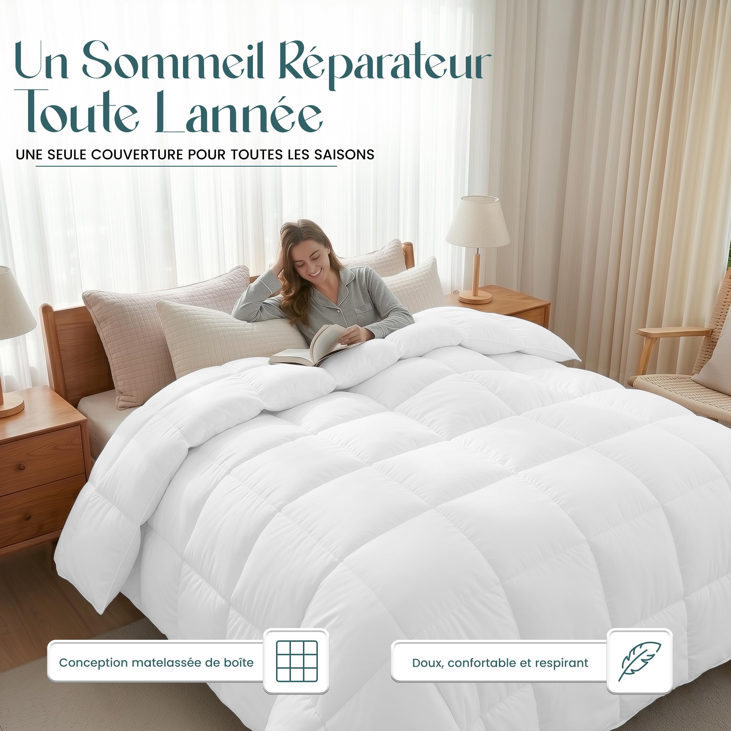Utopia Bedding Couette Chaud 370 GSM 220x240 cm pour lit 2 Personne Blanc avec Onglets d'angle