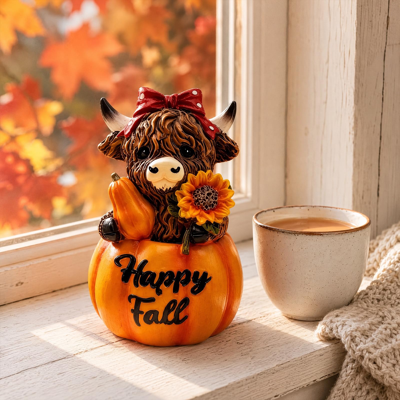 Resin Highland Cows Figurines Fall Home Decor, Highland Cow Kitchen Decor