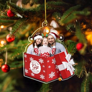 Pavo Personalized Photo Gift Box Christmas Ornament, Custom Acrylic Keepsake, Personalized Family Christmas Ornaments 2025, 4-6 in