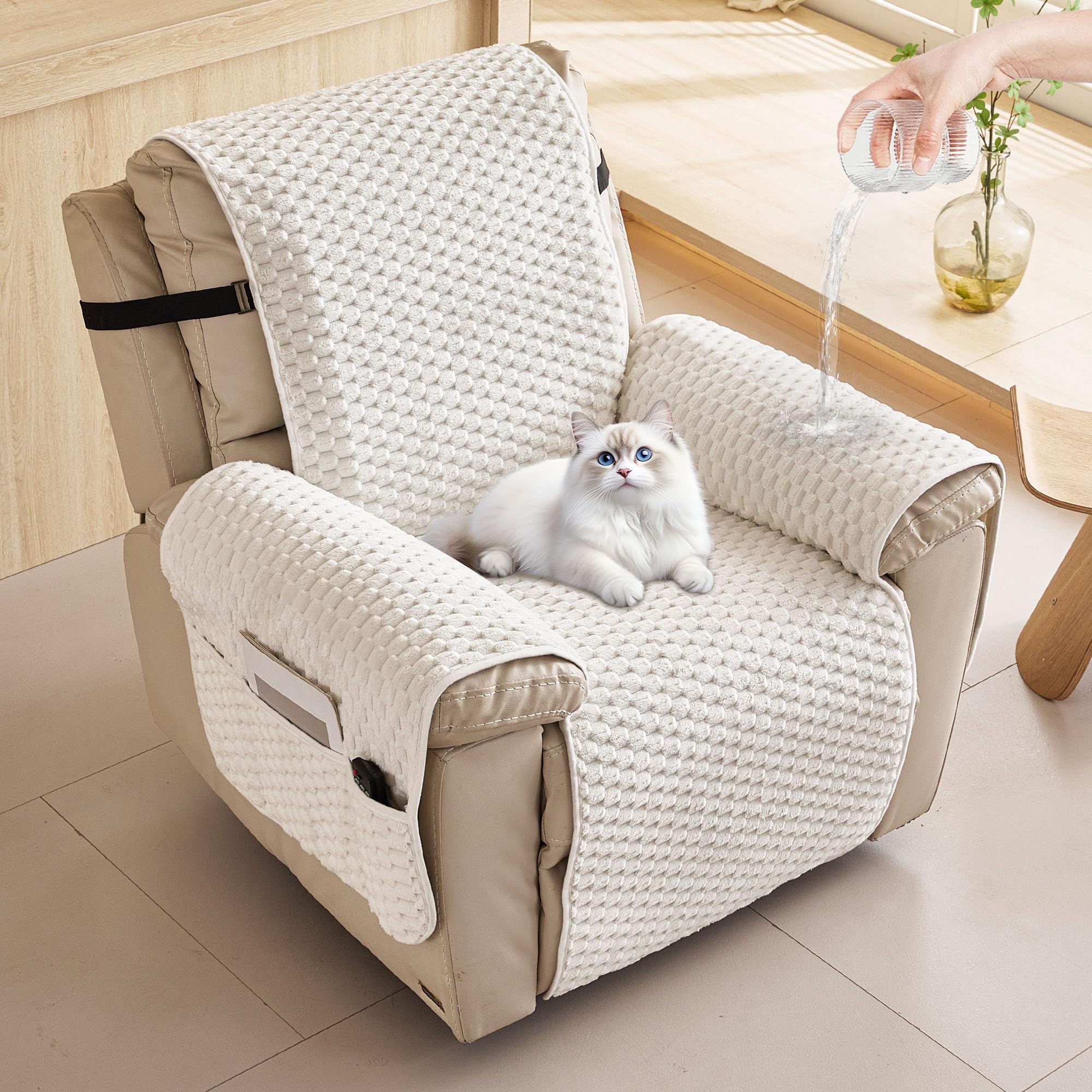 Photo 1 of KaviKon Plush Recliner Slipcover - Cream