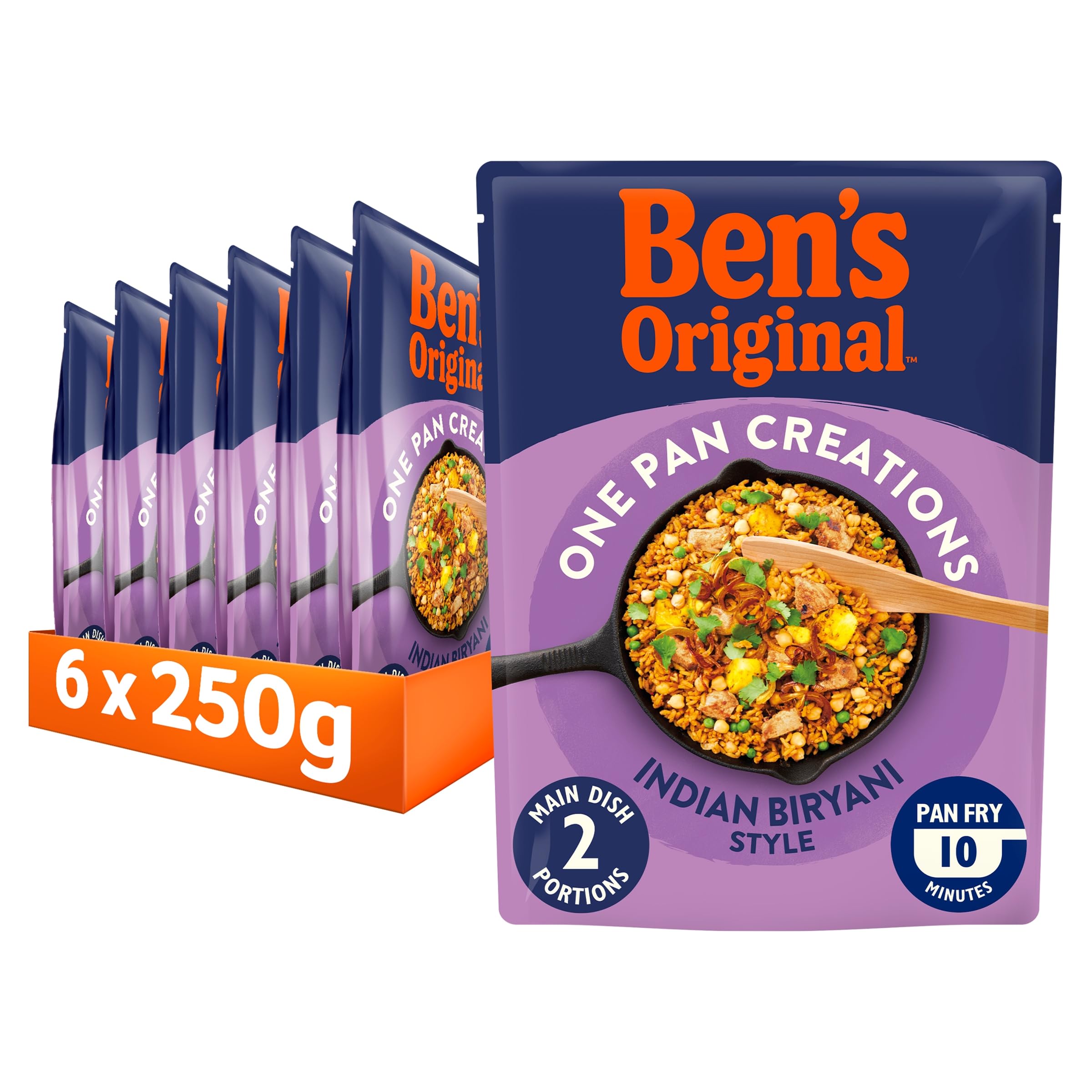 Ben's OriginalOne Pan Creations, Indian Biryani, Rice Pouch, Ready Meals, Bulk Multipack 6 x 250g