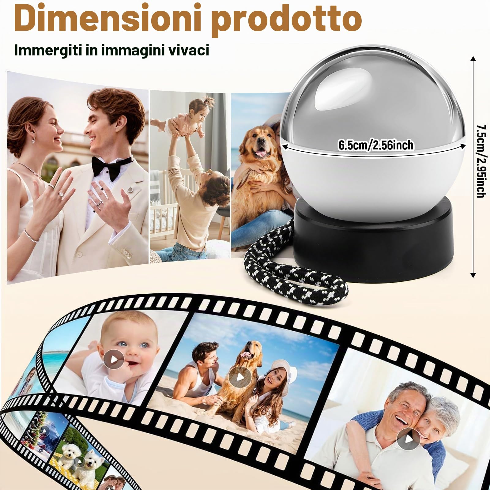Lettore Video Crystal Ball con Wi-Fi, Sfera di Memoria 3D, per Foto e Video Personalizzati, Gadget per Matrimoni, Compleanni, Anniversari e Occasioni Speciali (A)