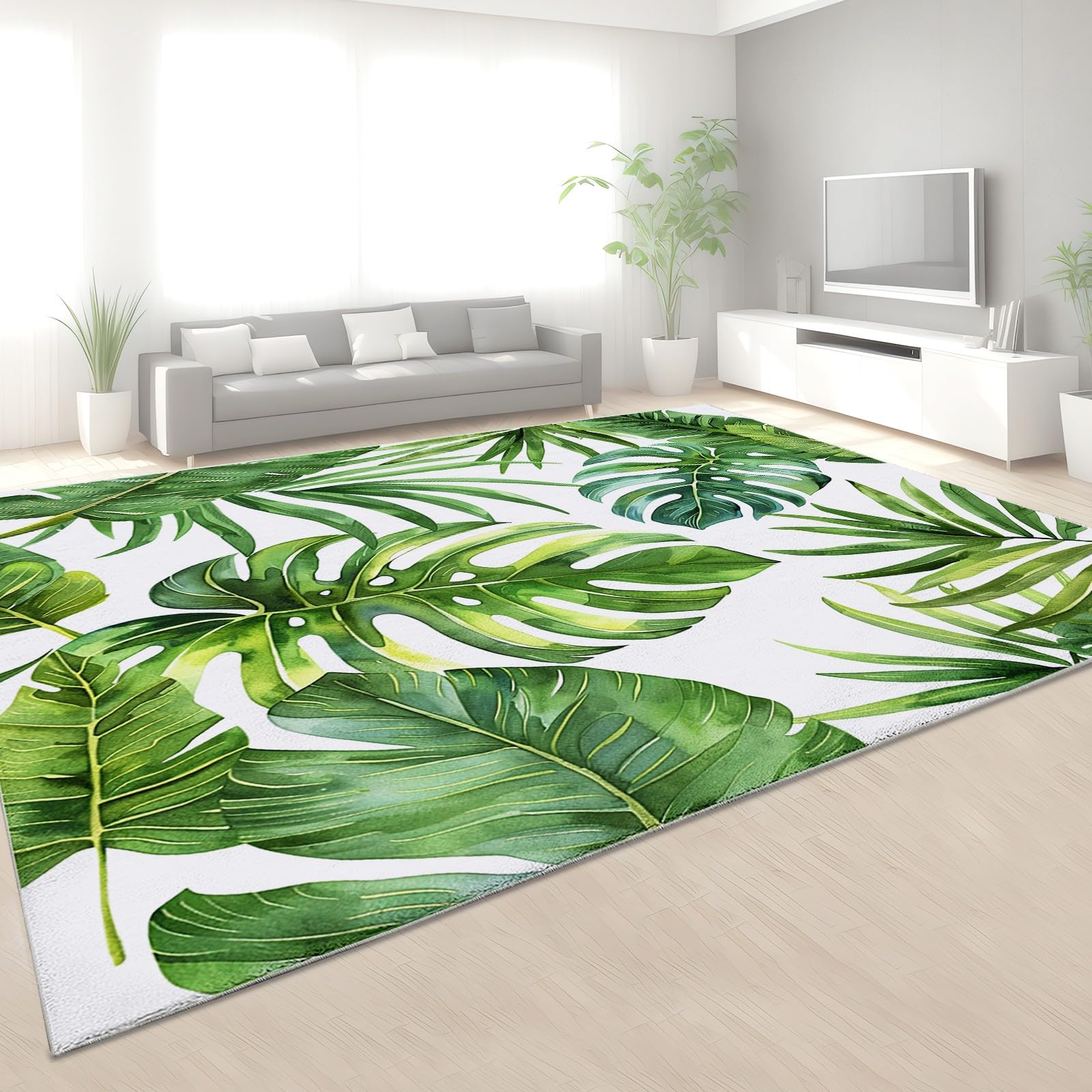 Teppich Wohnzimmer Monstera-Blätter Sind Grün 120x180 cm Modern rutschfest Teppiche Schlafzimmer Kurzflor Waschbar Teppich Flauschig Weich Home Deko Teppich