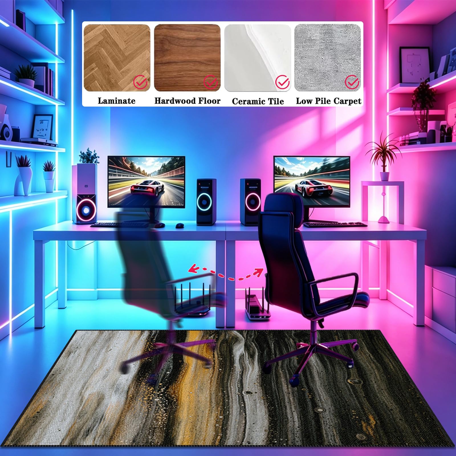 Tappeto da Gioco Per Camera da Letto dei Ragazzi, Gaming Tappeto Sedia Antiscivolo, Tappetino per Sedia da Ufficio, Accessorio per Sala Giochi, Camera da Letto e Soggiorno, Decorativo 90 x 110cm